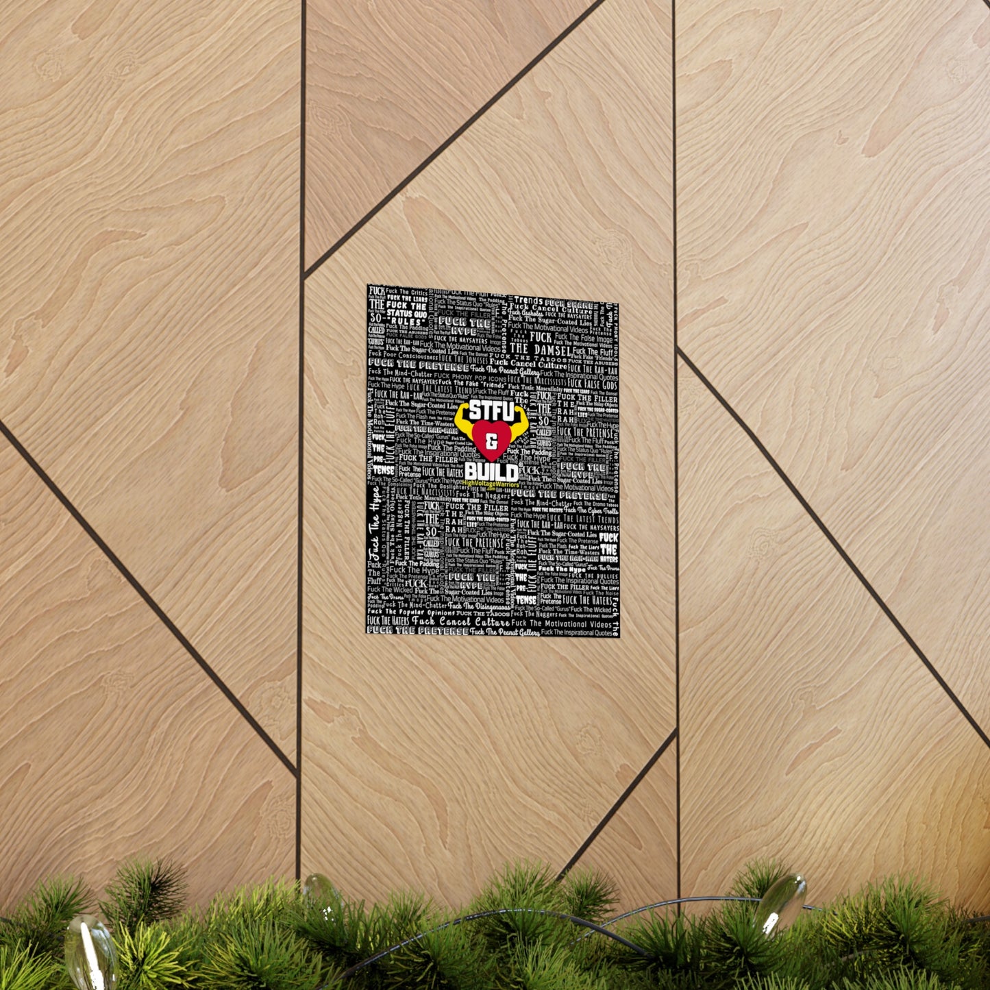 STFU & BUILD - Word Art Wrap - Black Background - Premium Matte Vertical Posters