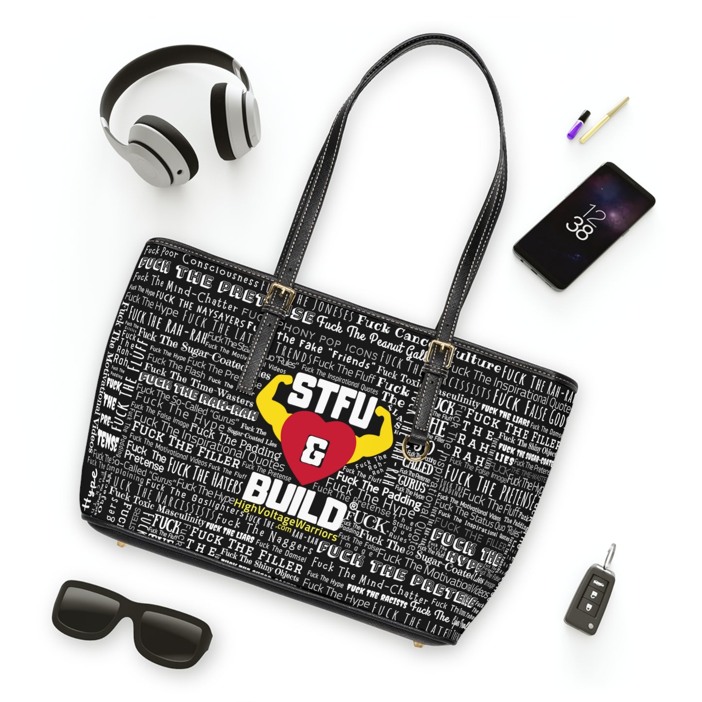 STFU & BUILD® - Word Art Wrap - Black - Faux Leather Shoulder Bag