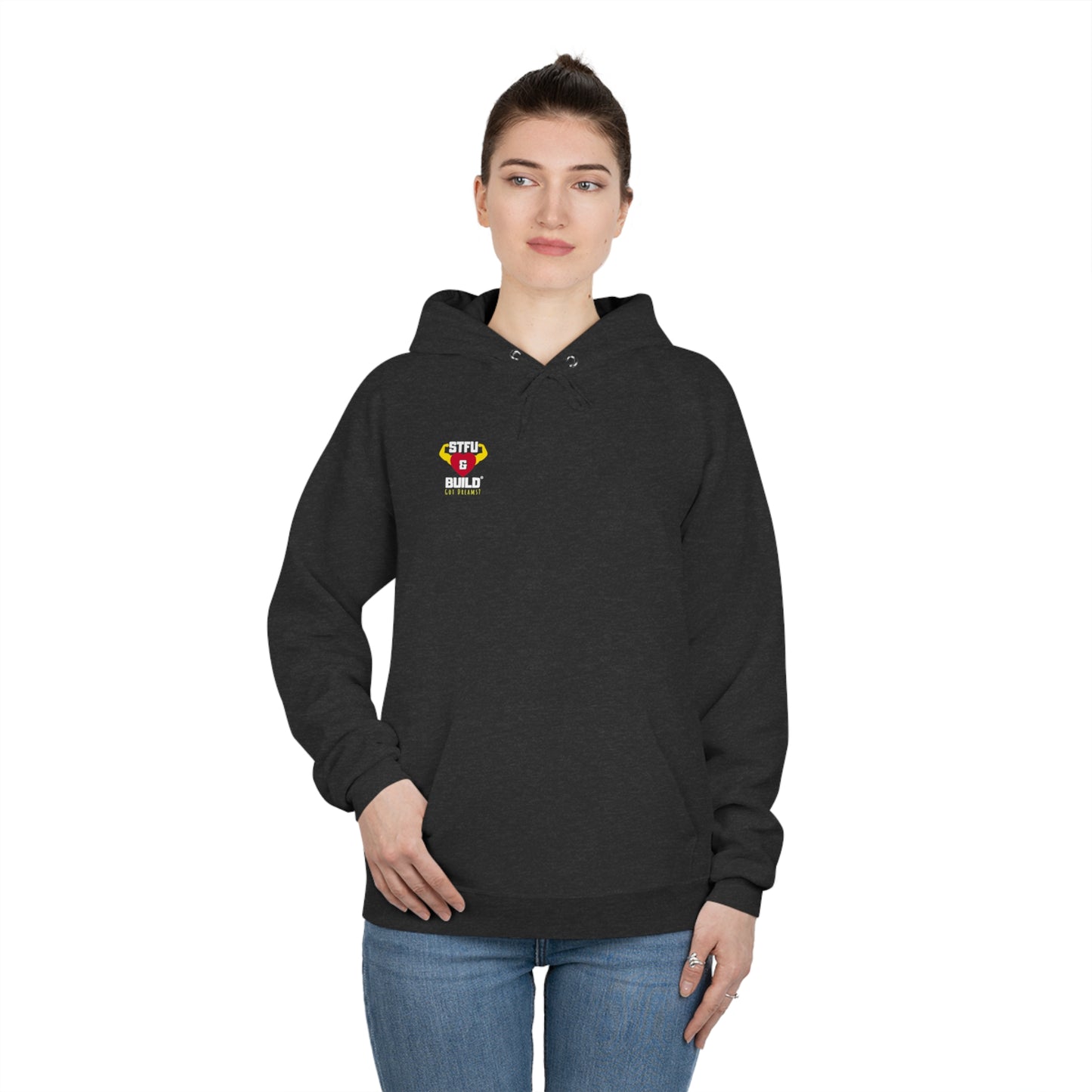 STFU & BUILD® - Don't let the monsters trip you up - Back Design - Unisex EcoSmart® Pullover Hoodie Sweatshirt