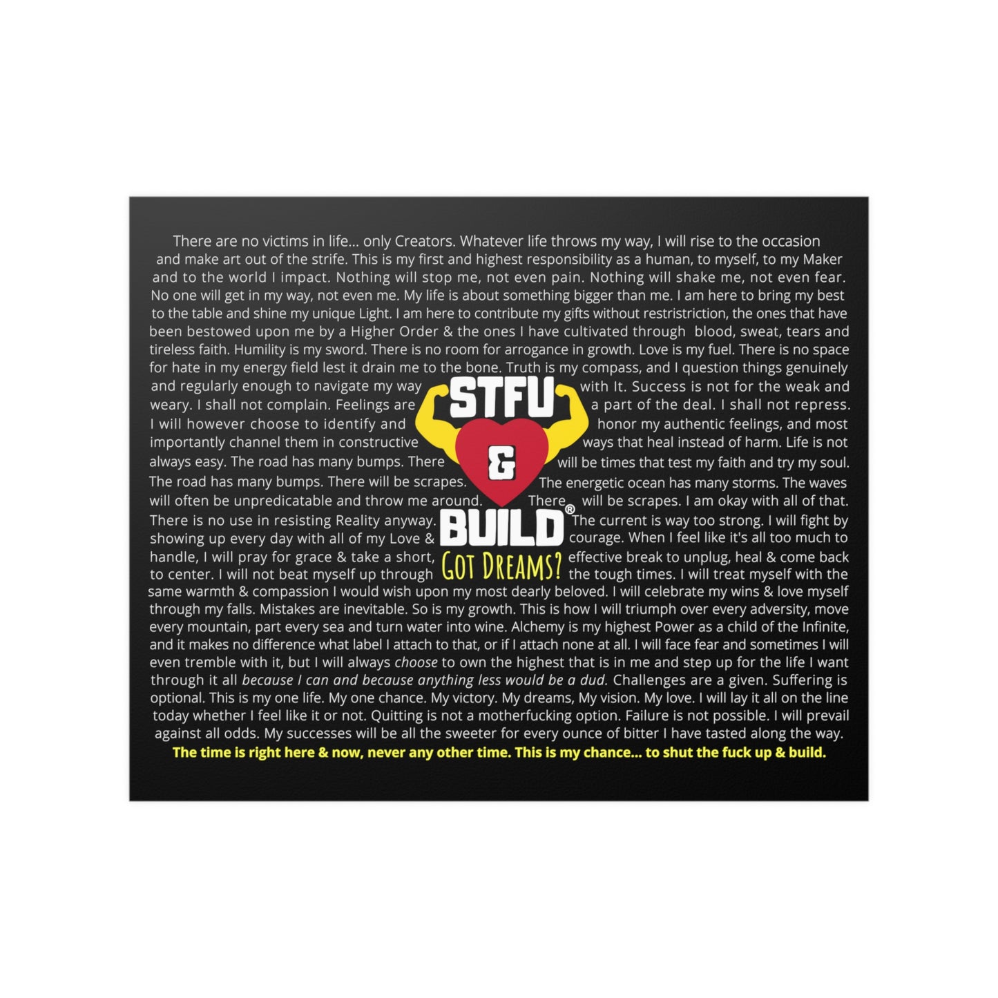 STFU & BUILD® - High Voltage Warrior Creed - Satin Poster