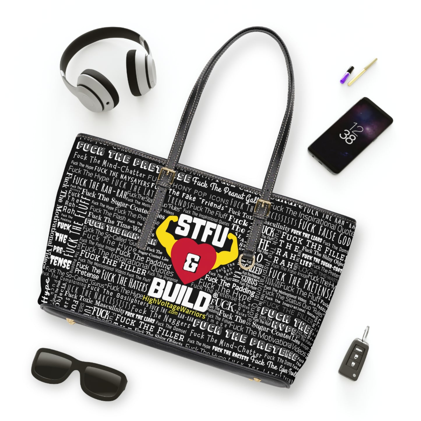 STFU & BUILD® - Word Art Wrap - Black - Faux Leather Shoulder Bag