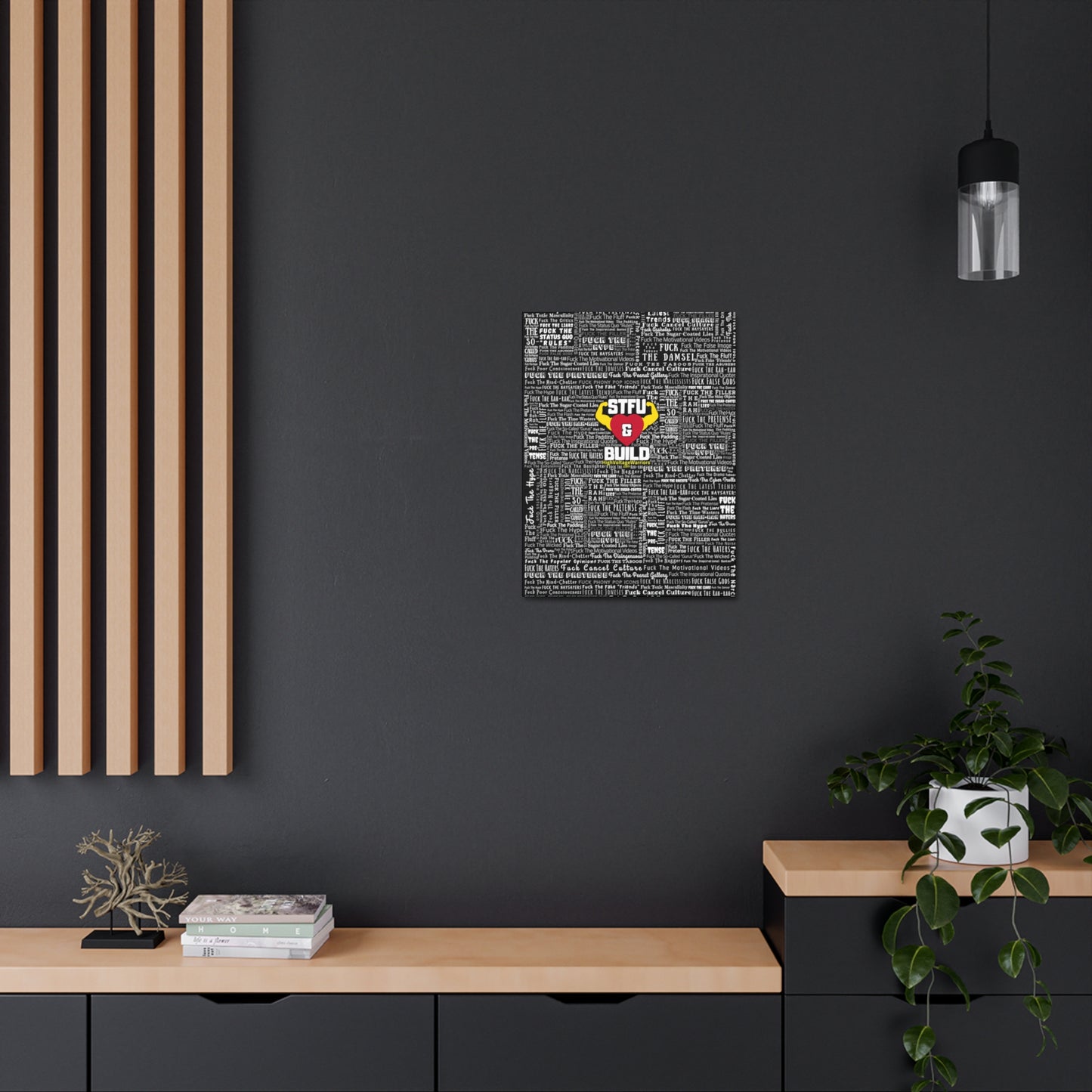 STFU & BUILD® - Word Art Wrap - Black Background - Satin Canvas, Stretched