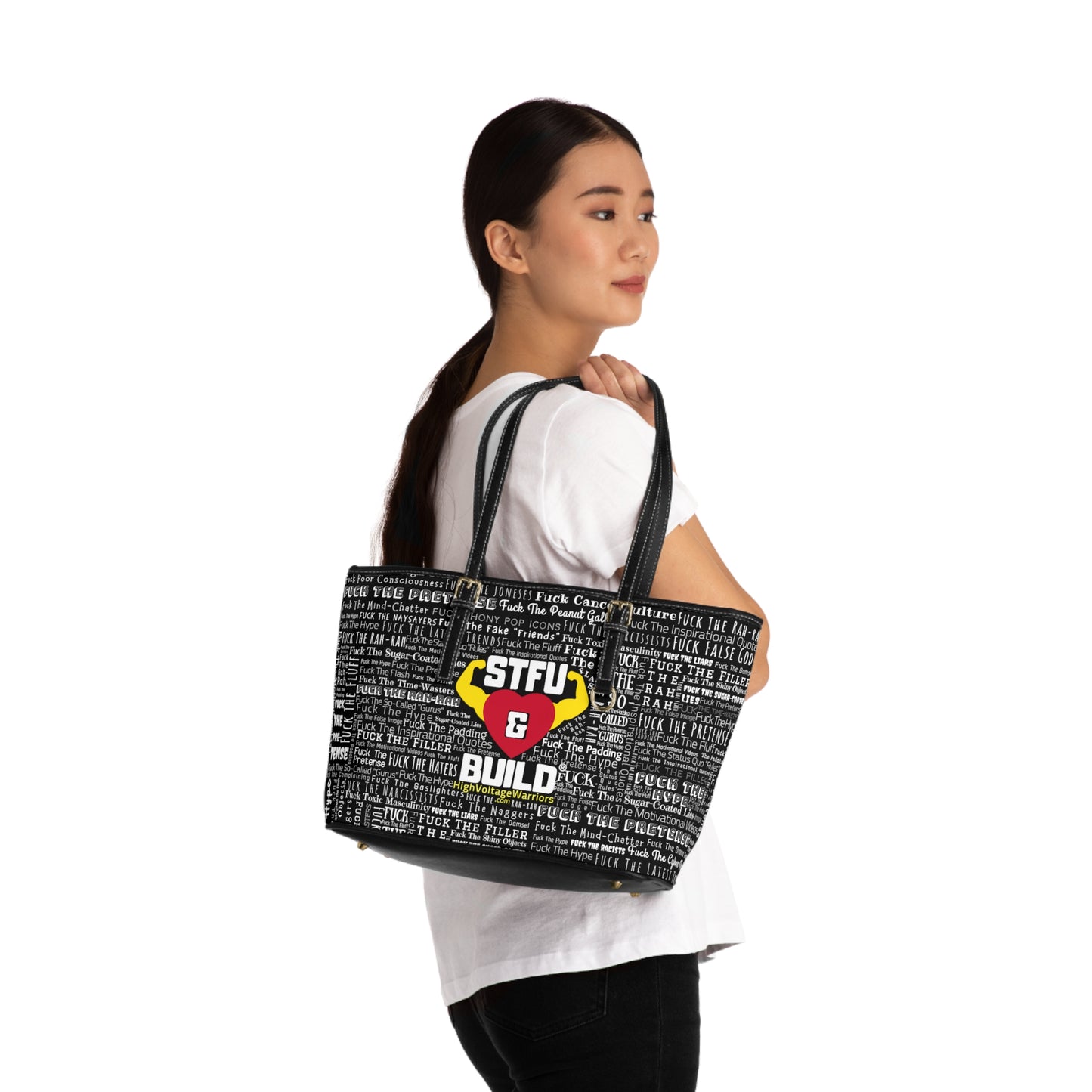 STFU & BUILD® - Word Art Wrap - Black - Faux Leather Shoulder Bag