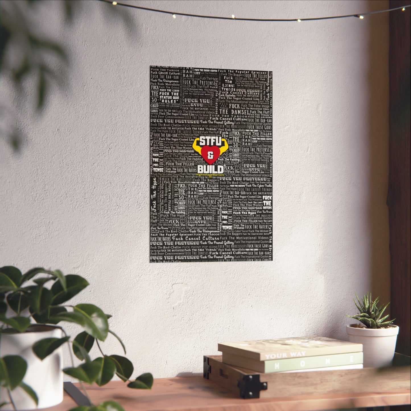 STFU & BUILD - Word Art Wrap - Black Background - Premium Matte Vertical Posters