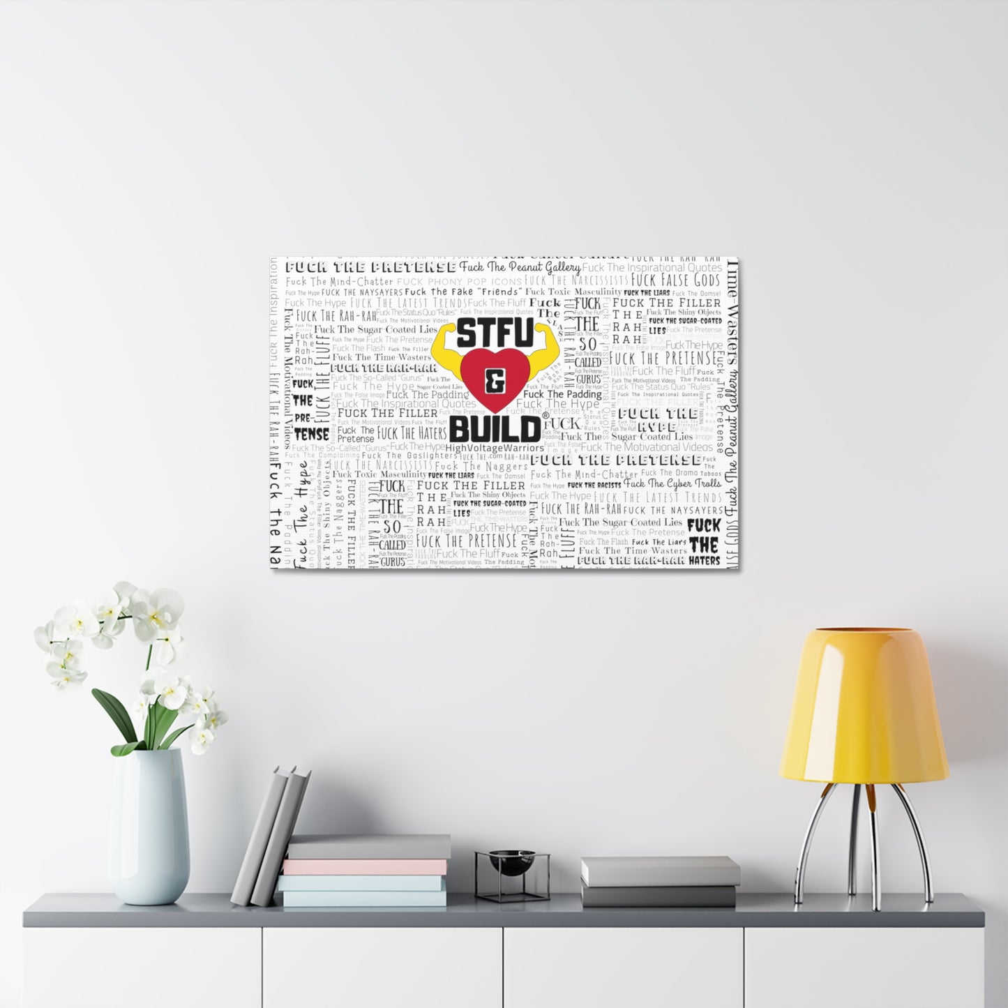 STFU & BUILD® - Word Art Wrap - White Background - Satin Canvas, Stretched