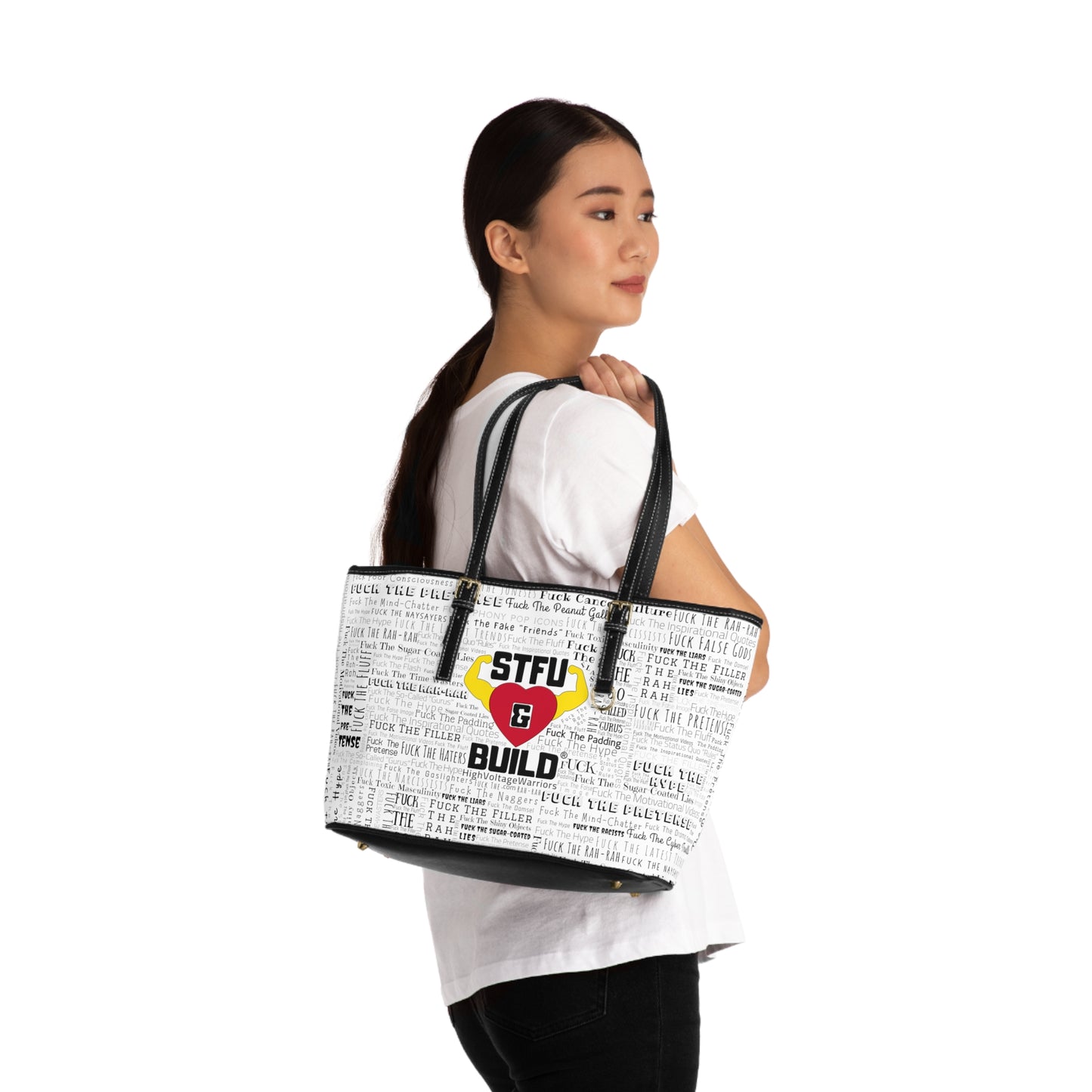 STFU & BUILD® - Word Art Wrap - White - Faux Leather Shoulder Bag