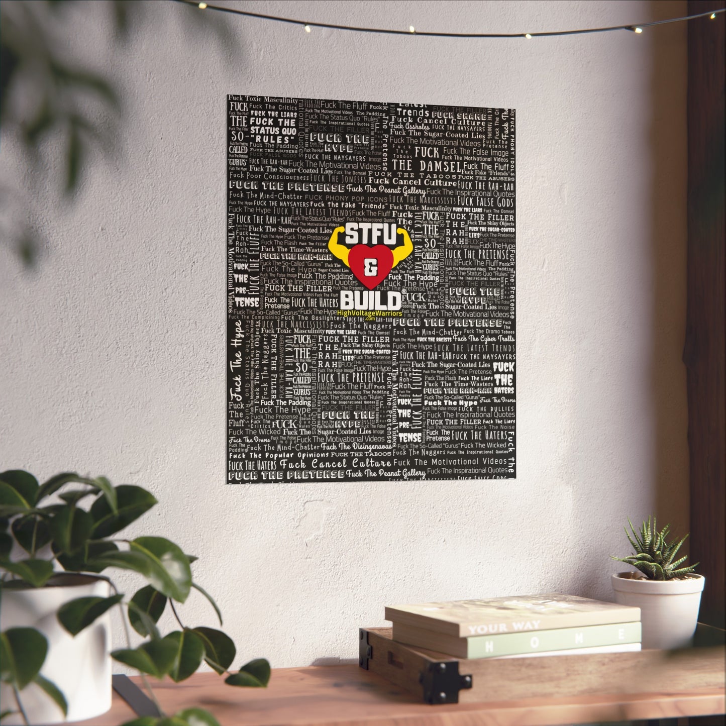 STFU & BUILD - Word Art Wrap - Black Background - Premium Matte Vertical Posters