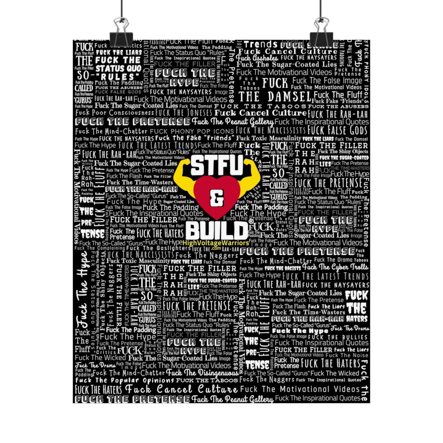STFU & BUILD - Word Art Wrap - Black Background - Premium Matte Vertical Posters