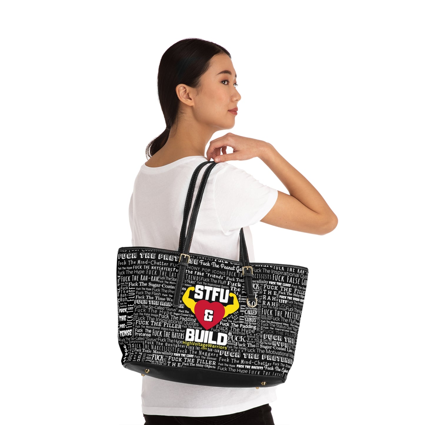 STFU & BUILD® - Word Art Wrap - Black - Faux Leather Shoulder Bag