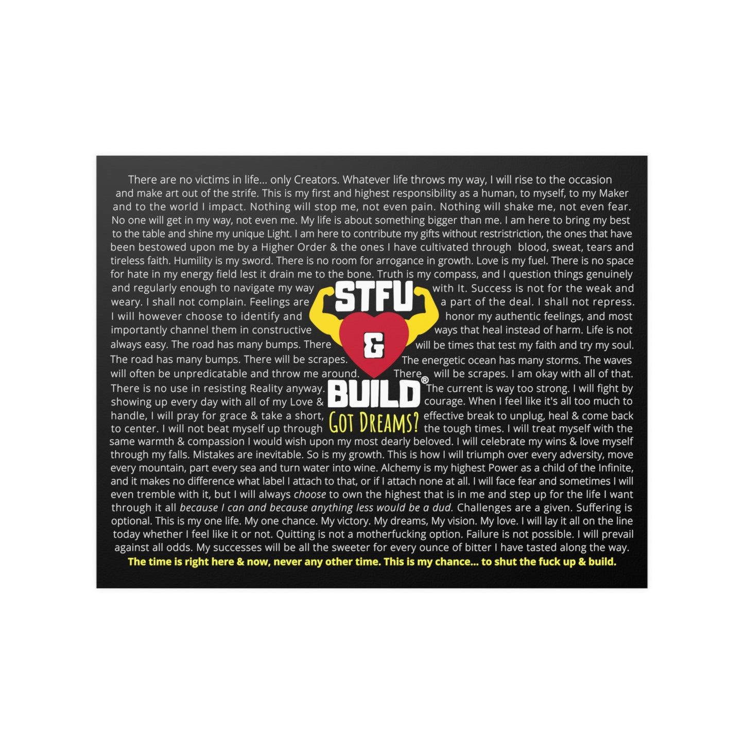 STFU & BUILD® - High Voltage Warrior Creed - Satin Poster