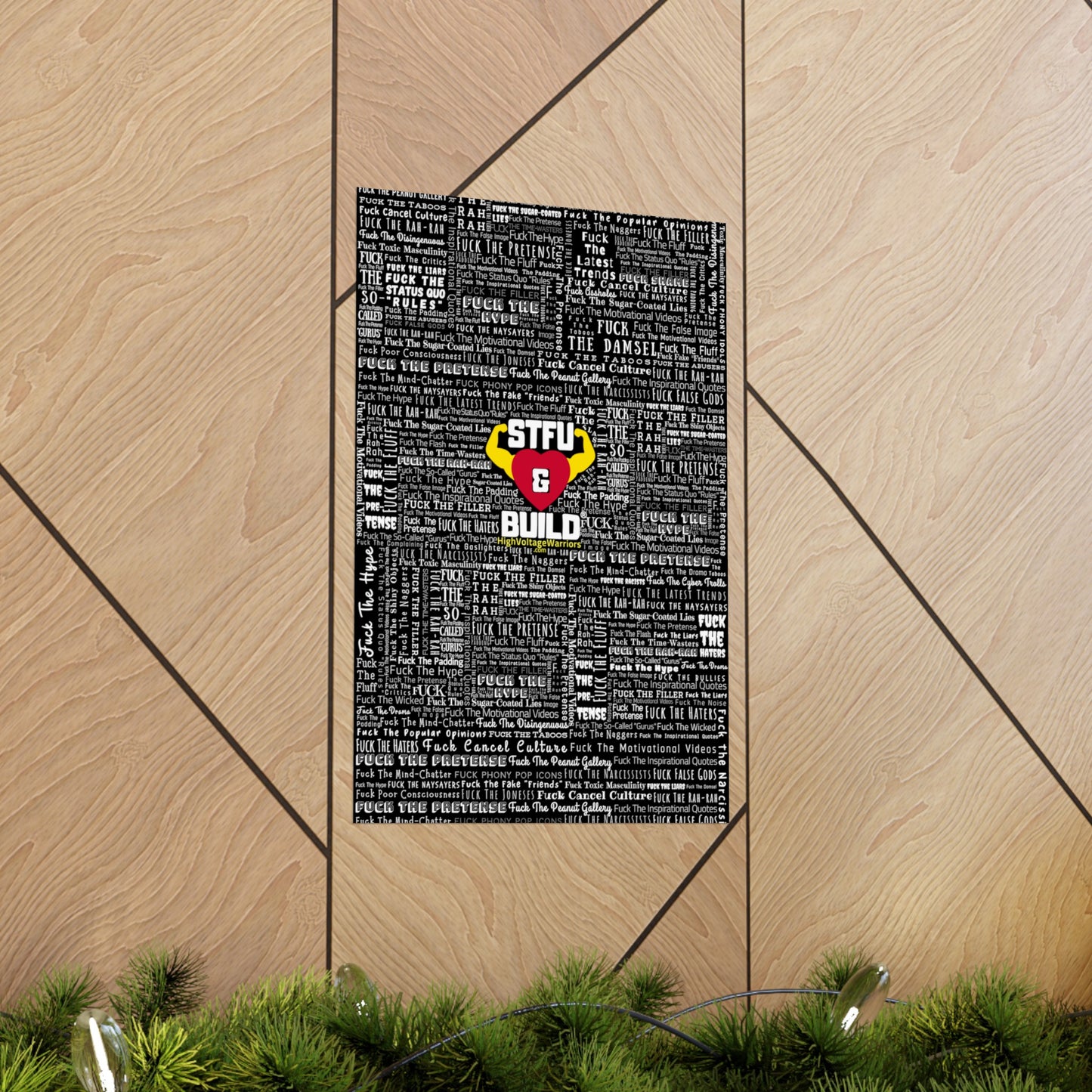 STFU & BUILD - Word Art Wrap - Black Background - Premium Matte Vertical Posters