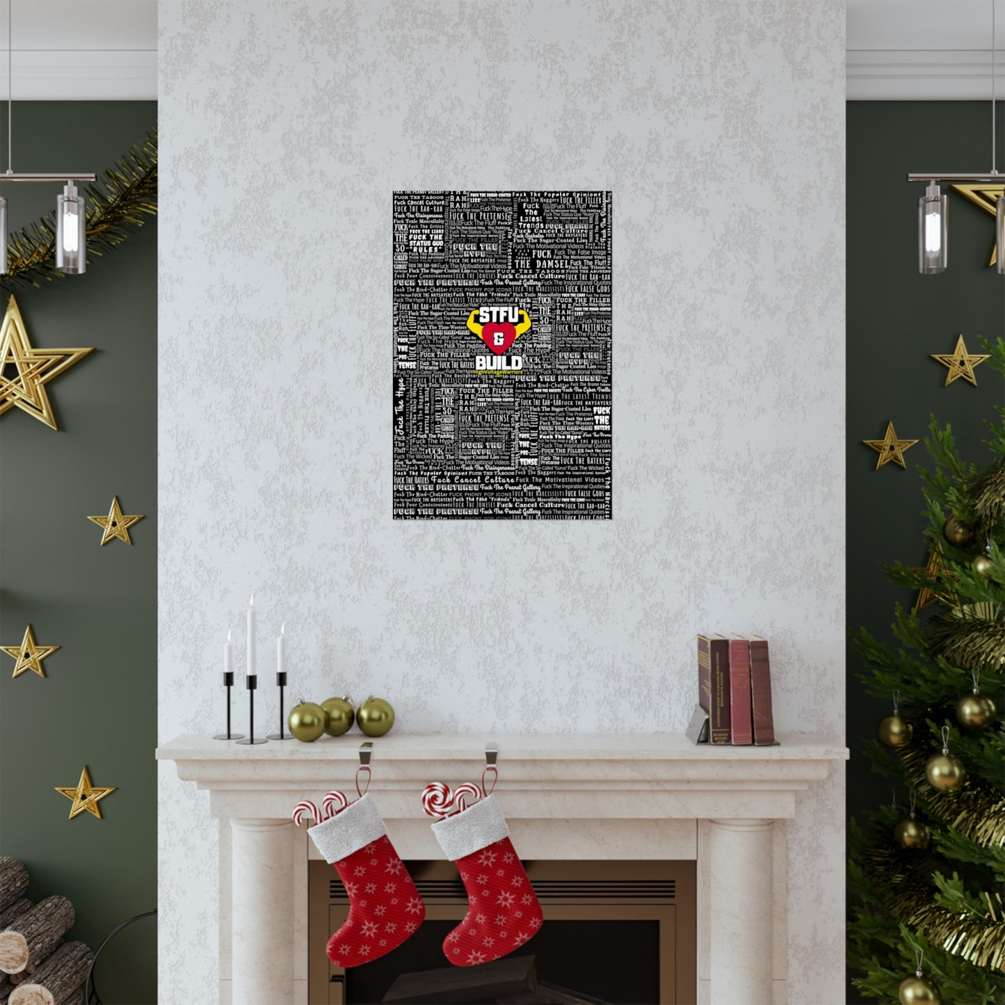 STFU & BUILD - Word Art Wrap - Black Background - Premium Matte Vertical Posters