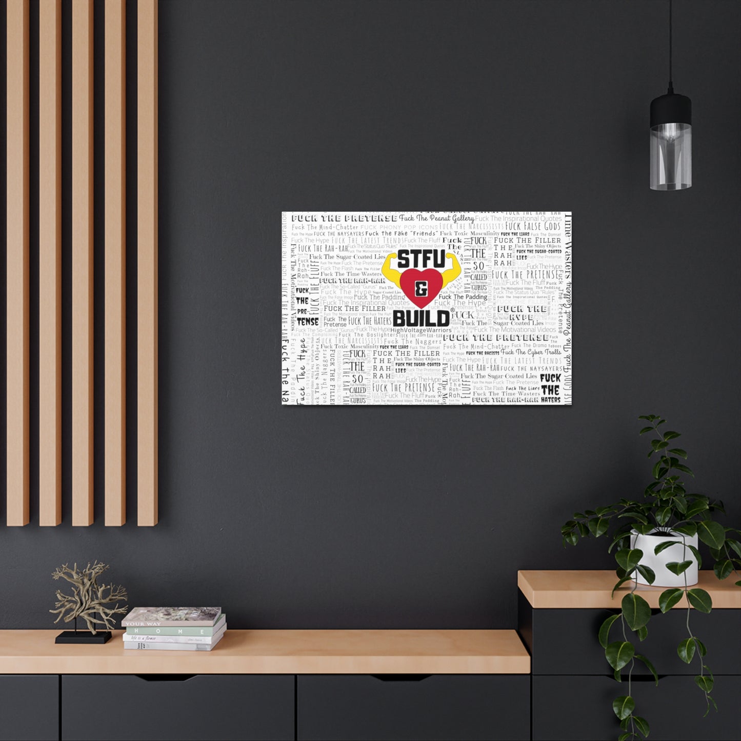 STFU & BUILD® - Word Art Wrap - White Background - Satin Canvas, Stretched