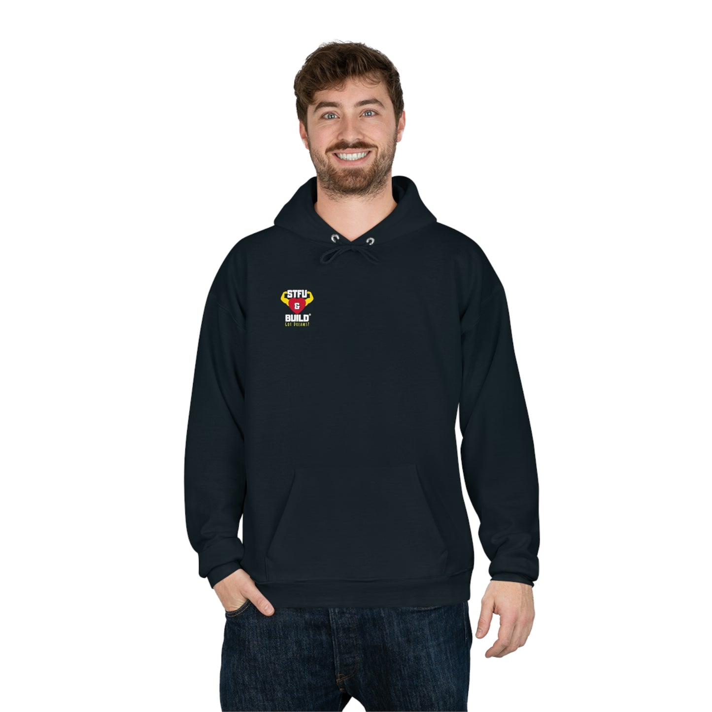 STFU & BUILD® - Don't let the monsters trip you up - Back Design - Unisex EcoSmart® Pullover Hoodie Sweatshirt