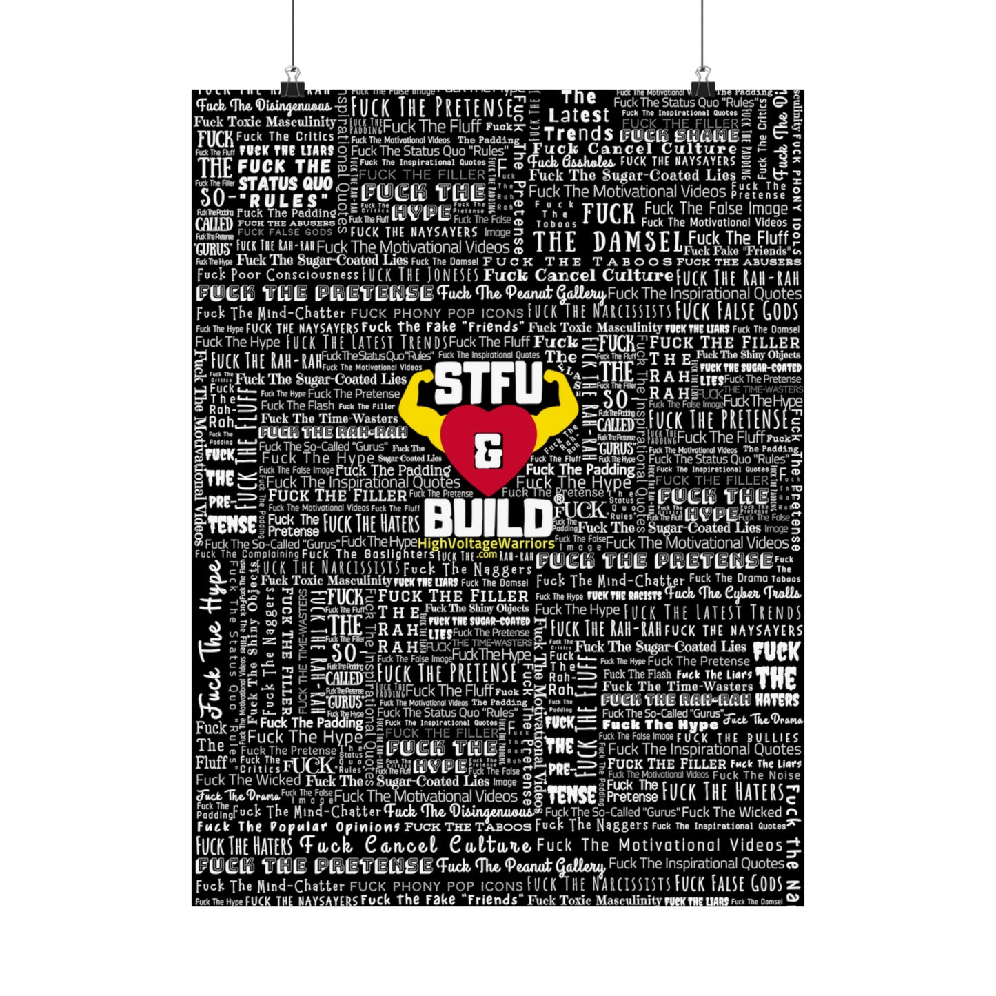 STFU & BUILD - Word Art Wrap - Black Background - Premium Matte Vertical Posters