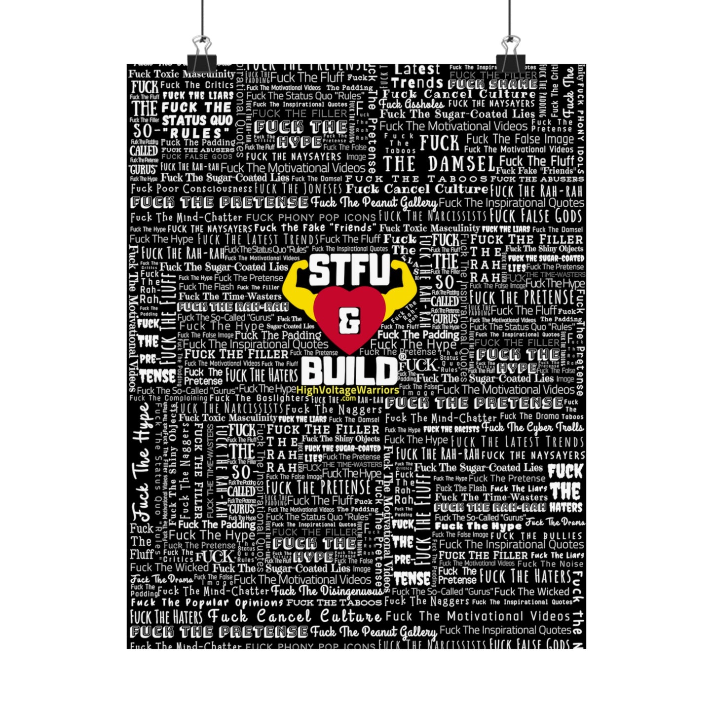 STFU & BUILD - Word Art Wrap - Black Background - Premium Matte Vertical Posters