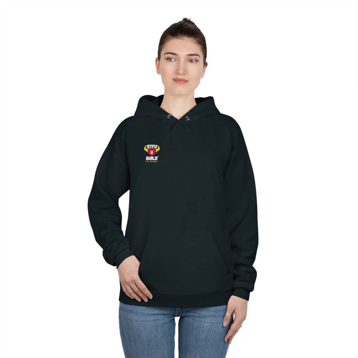 STFU & BUILD® - Don't let the monsters trip you up - Back Design - Unisex EcoSmart® Pullover Hoodie Sweatshirt