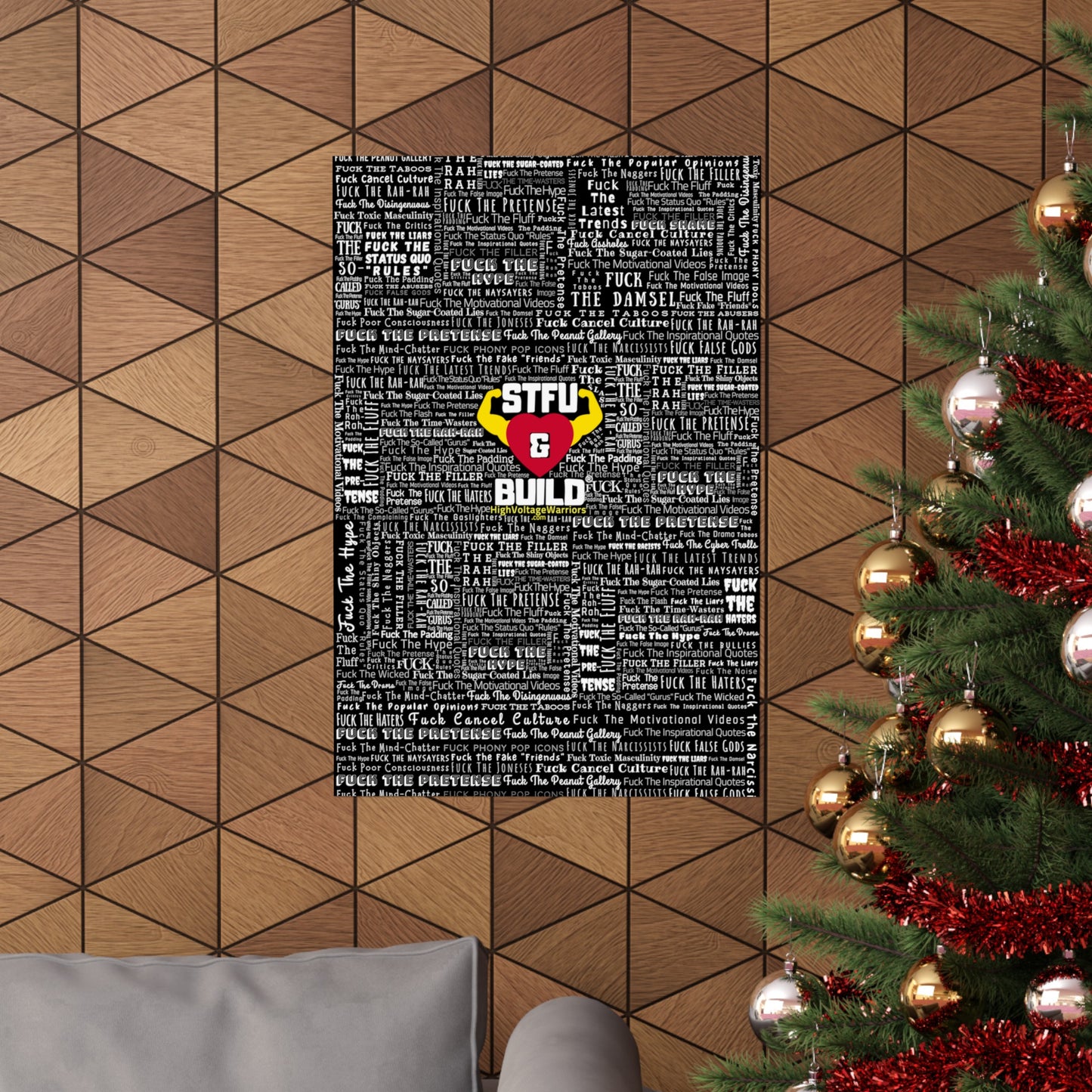 STFU & BUILD - Word Art Wrap - Black Background - Premium Matte Vertical Posters