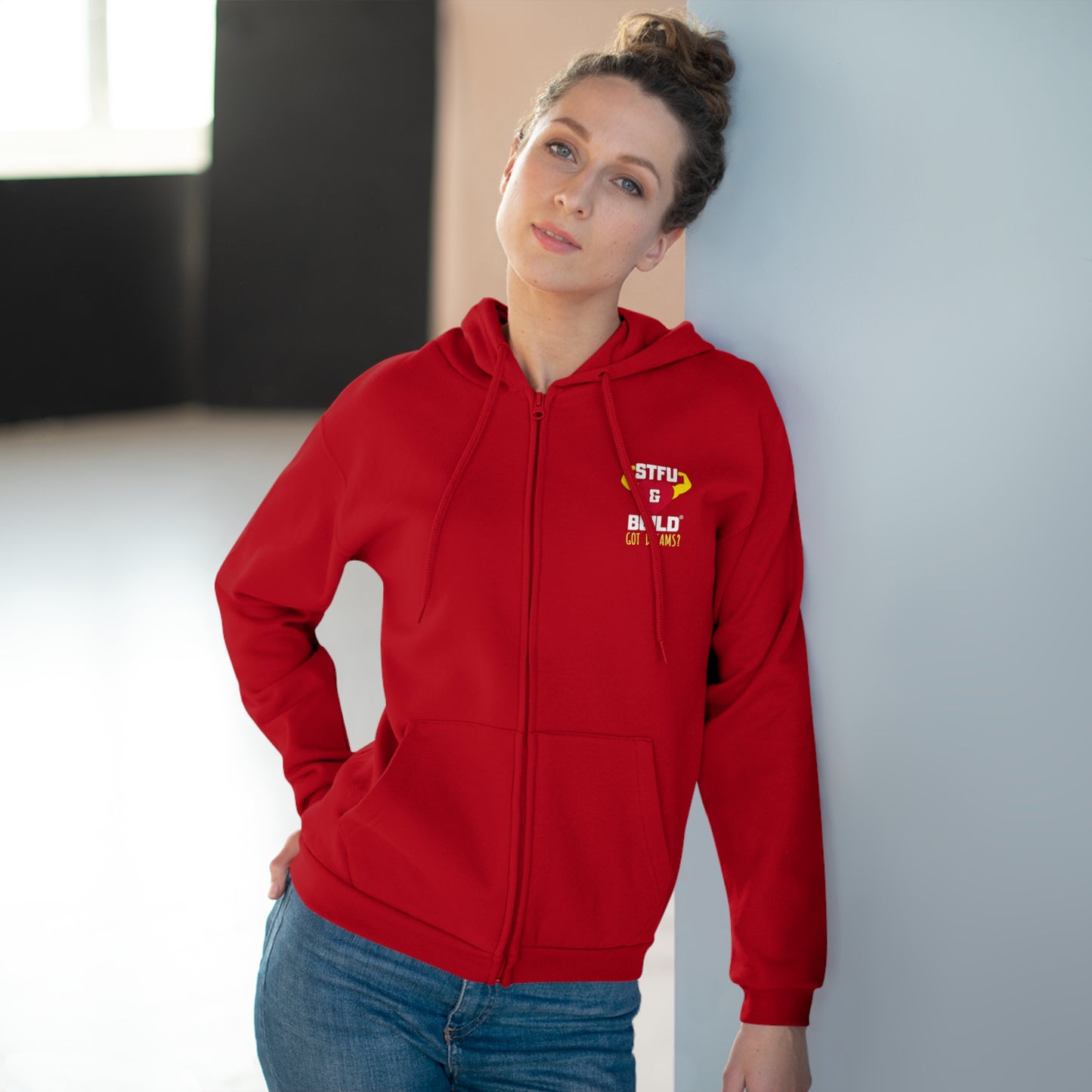 STFU & BUILD - Classic Got Dreams - Failure Is Not A Motherf*cking Option - Women's Hooded Zip Sweatshirt