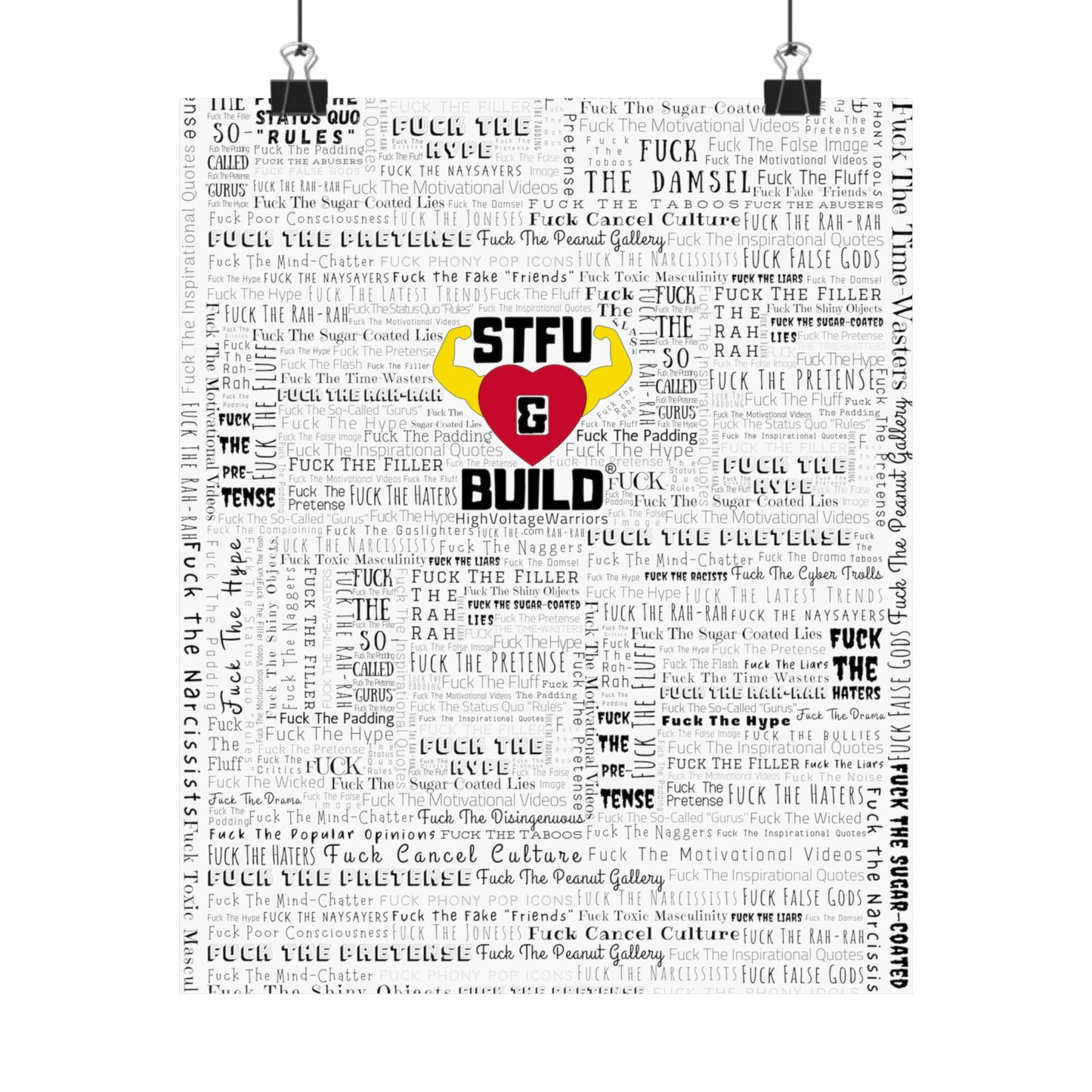 STFU & BUILD - Word Art Wrap - White Background - Premium Matte Vertical Posters