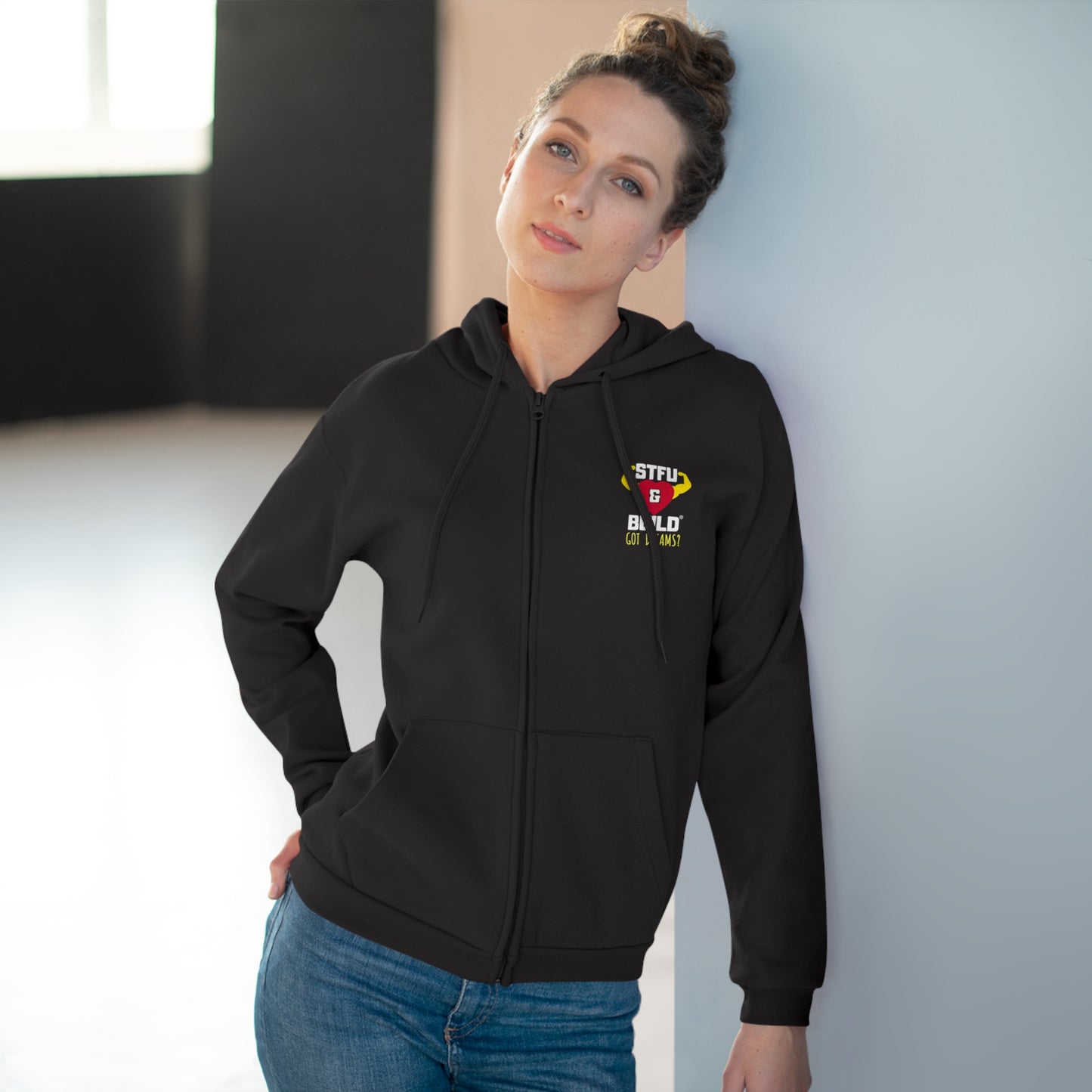 STFU & BUILD - Classic Got Dreams - Failure Is Not A Motherf*cking Option - Women's Hooded Zip Sweatshirt