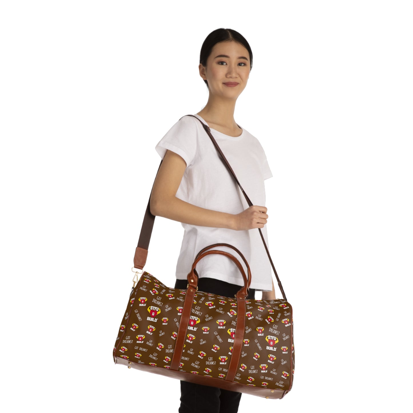 STFU & BUILD® - Classic Collage - Vintage Brown - Waterproof Travel Bag