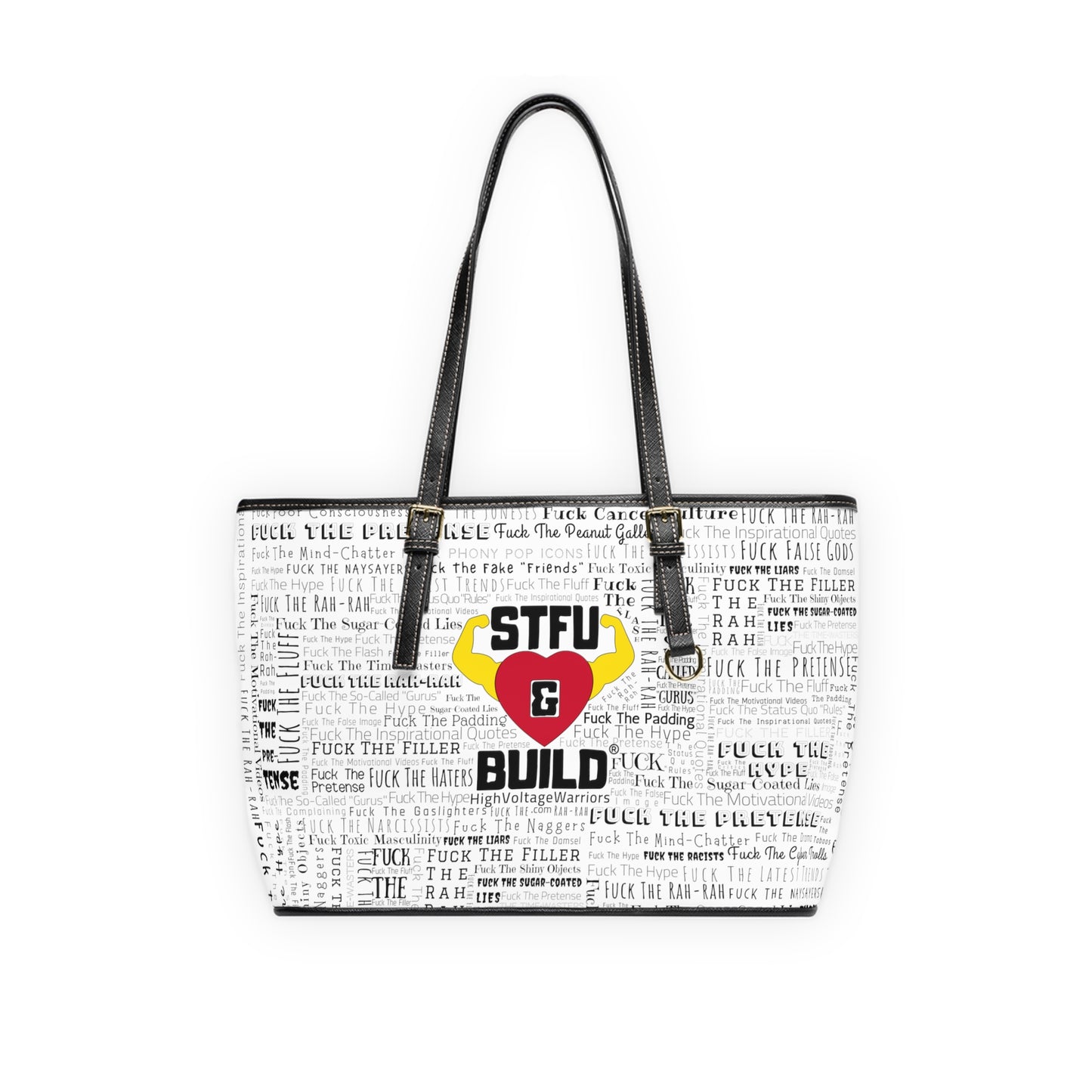 STFU & BUILD® - Word Art Wrap - White - Faux Leather Shoulder Bag