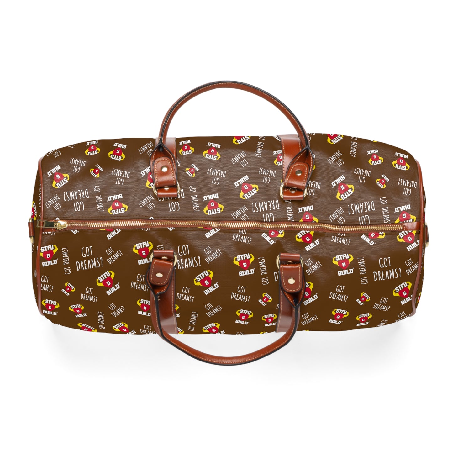 STFU & BUILD® - Classic Collage - Vintage Brown - Waterproof Travel Bag