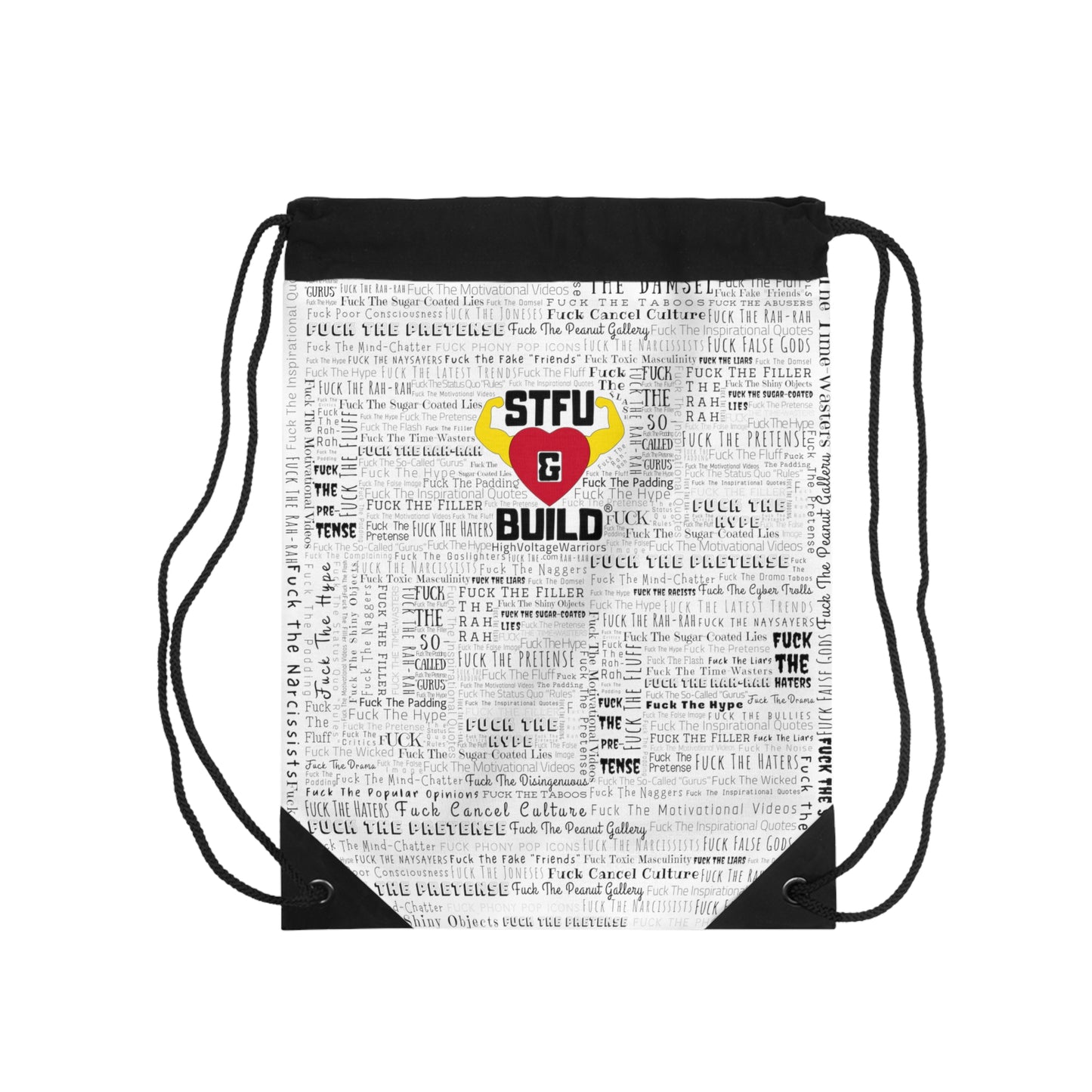 STFU & BUILD® - Word Art Wrap - White - Drawstring Bag