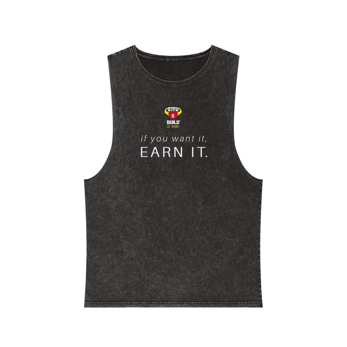 STFU & BUILD® - Classic Logo - Earn It - Unisex Stonewash Tank Top