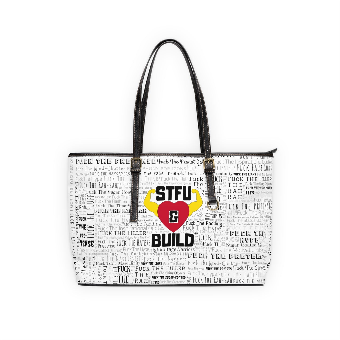 STFU & BUILD® - Word Art Wrap - White - Faux Leather Shoulder Bag