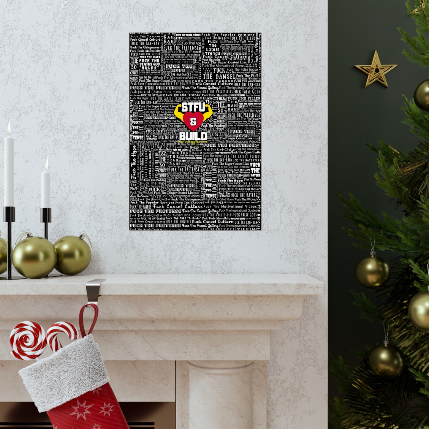 STFU & BUILD - Word Art Wrap - Black Background - Premium Matte Vertical Posters