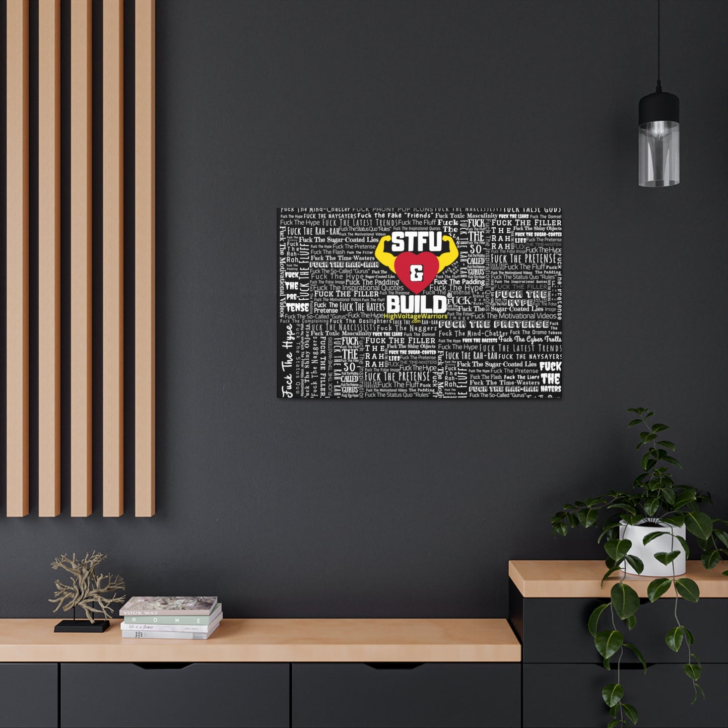 STFU & BUILD® - Word Art Wrap - Black Background - Satin Canvas, Stretched