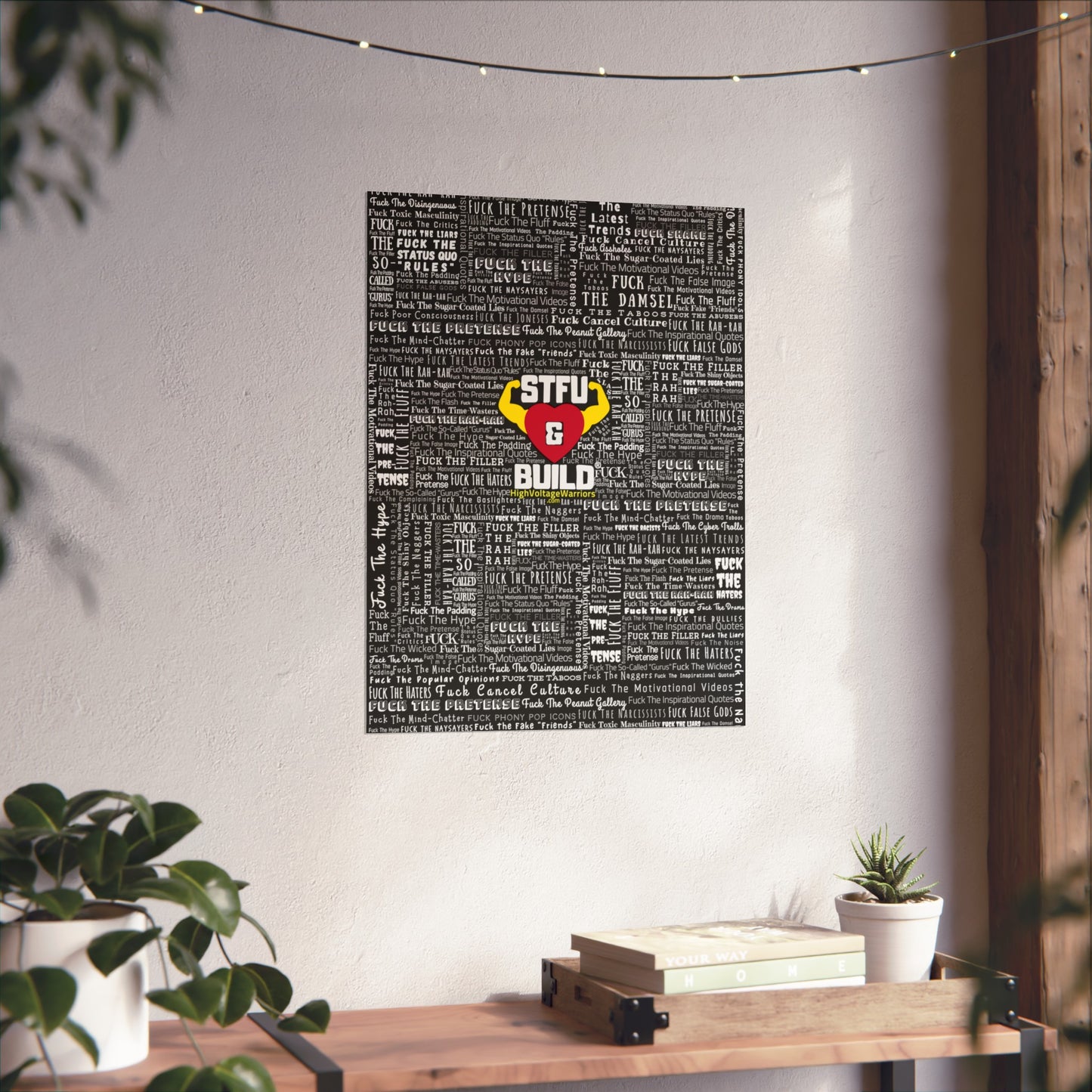 STFU & BUILD - Word Art Wrap - Black Background - Premium Matte Vertical Posters