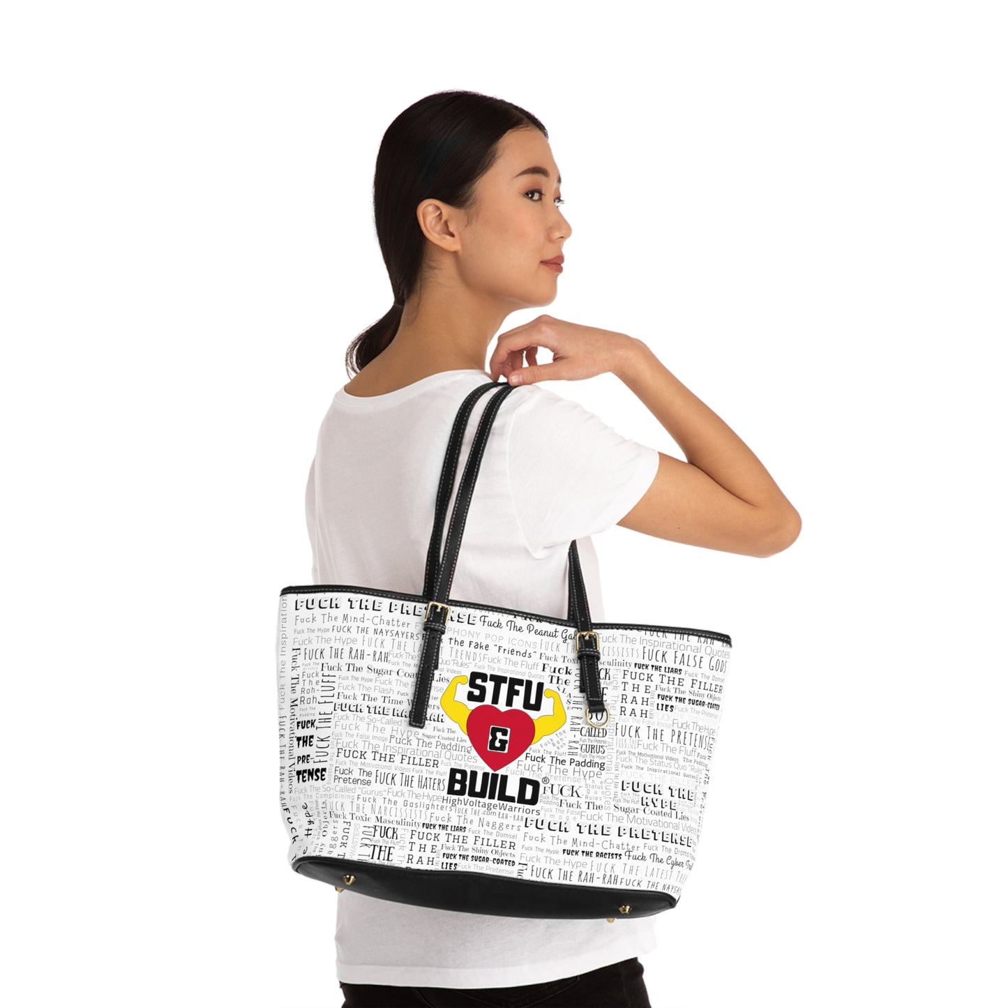 STFU & BUILD® - Word Art Wrap - White - Faux Leather Shoulder Bag