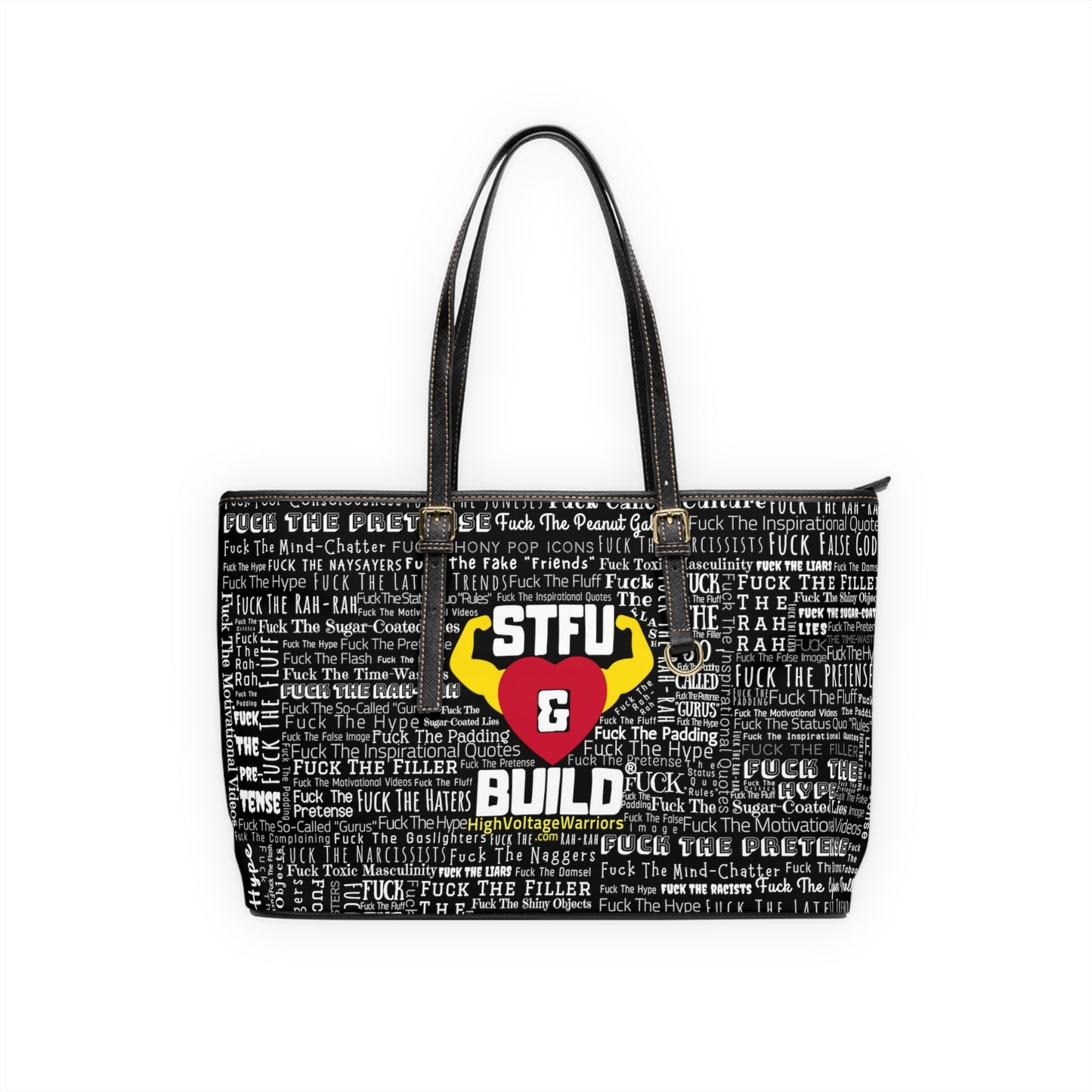 STFU & BUILD® - Word Art Wrap - Black - Faux Leather Shoulder Bag