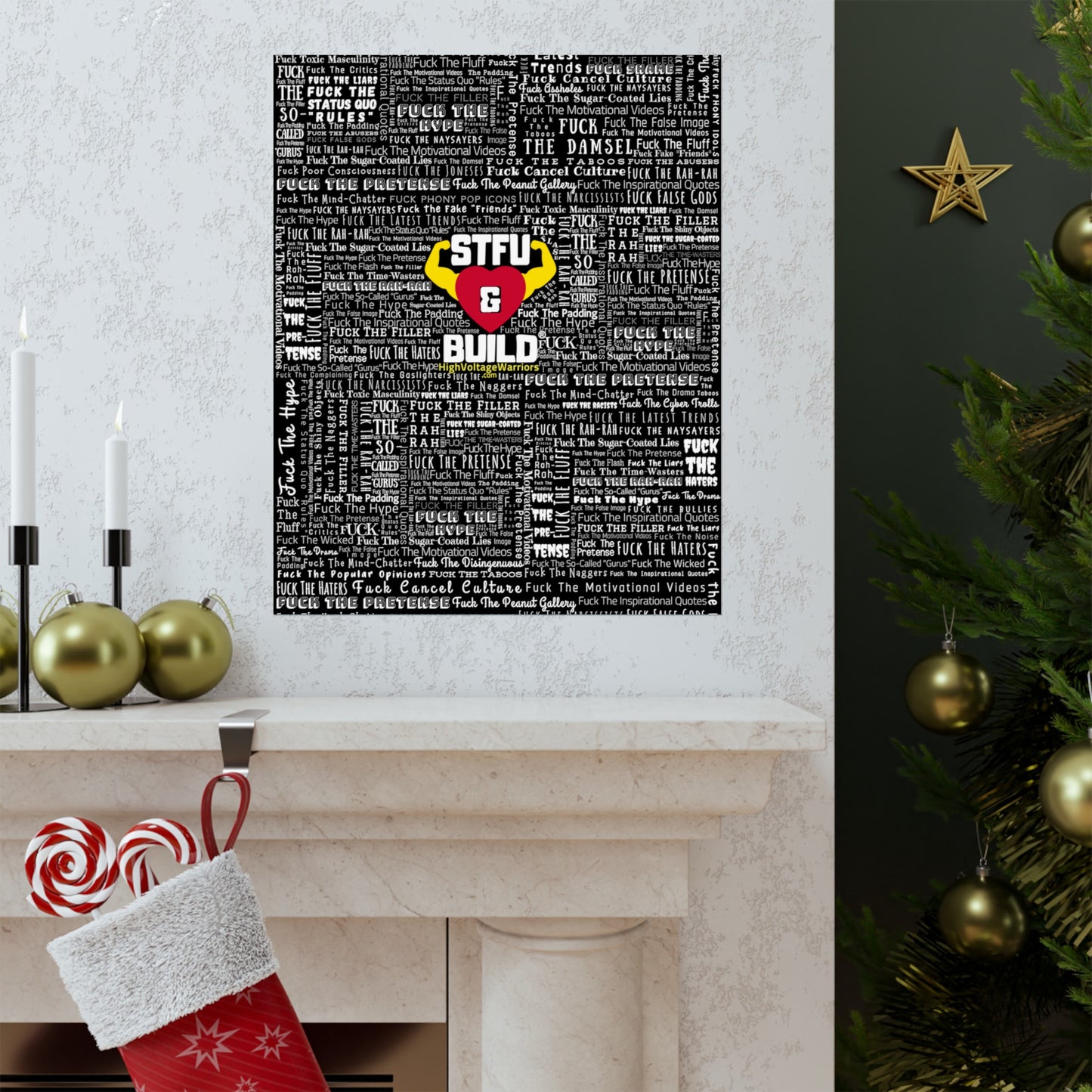 STFU & BUILD - Word Art Wrap - Black Background - Premium Matte Vertical Posters