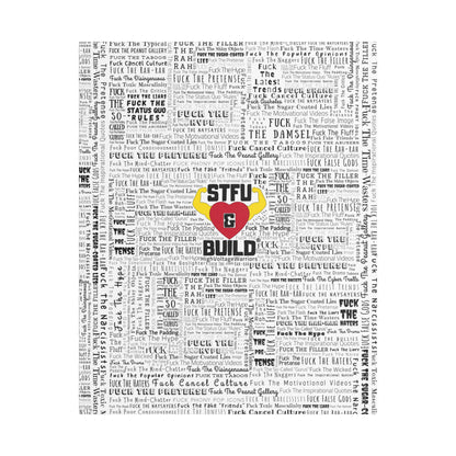 STFU & BUILD® | “Word Art Wrap” — Satin Canvas (White, Stretched)