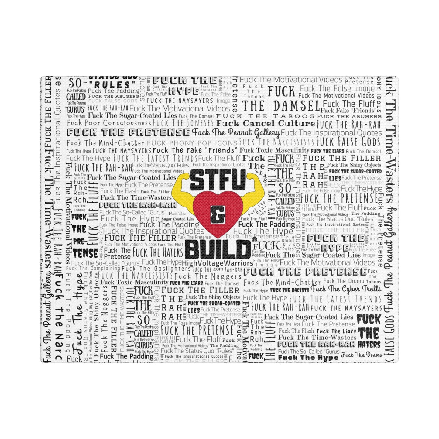 STFU & BUILD® | “Word Art Wrap” — Satin Canvas (White, Stretched)