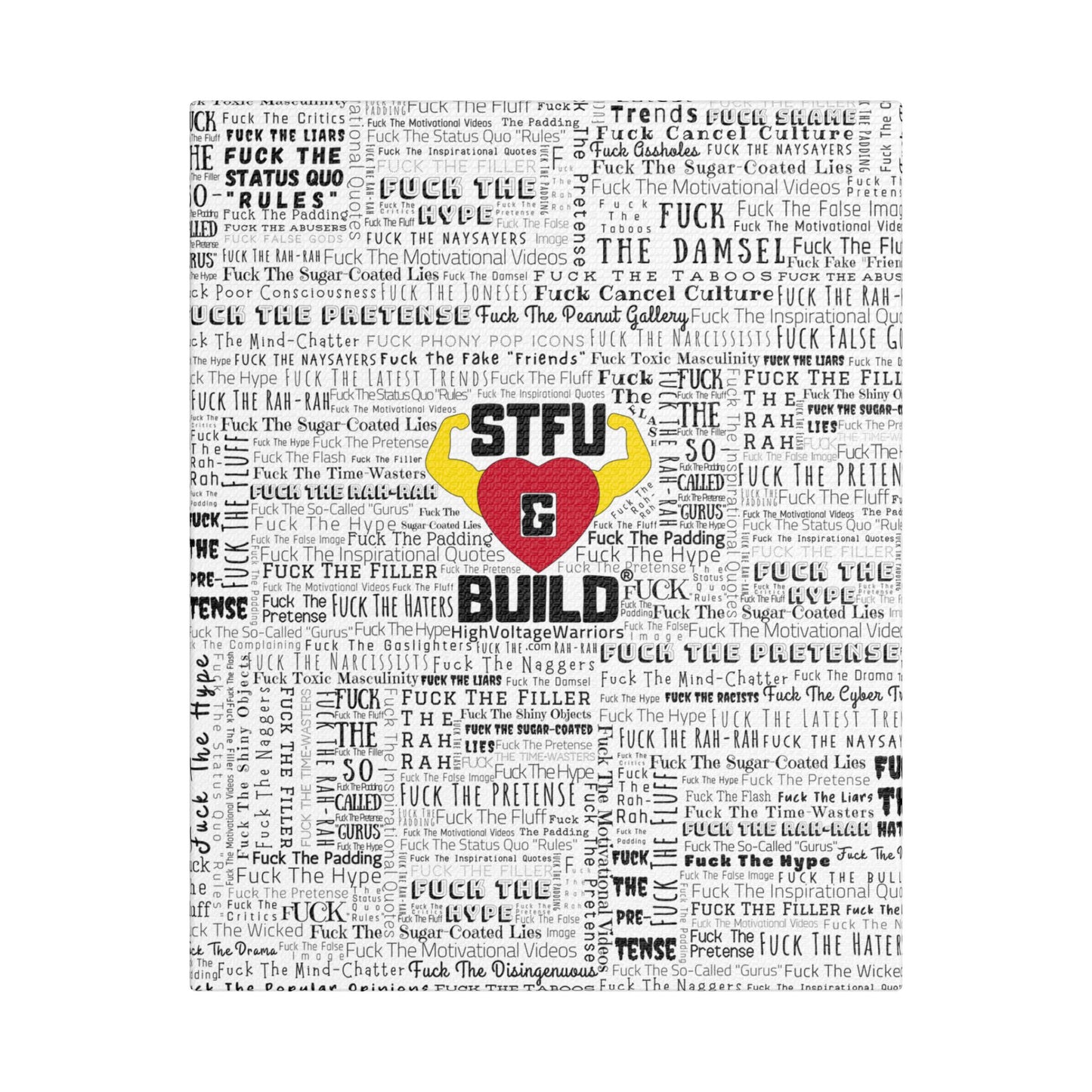 STFU & BUILD® | “Word Art Wrap” — Satin Canvas (White, Stretched)