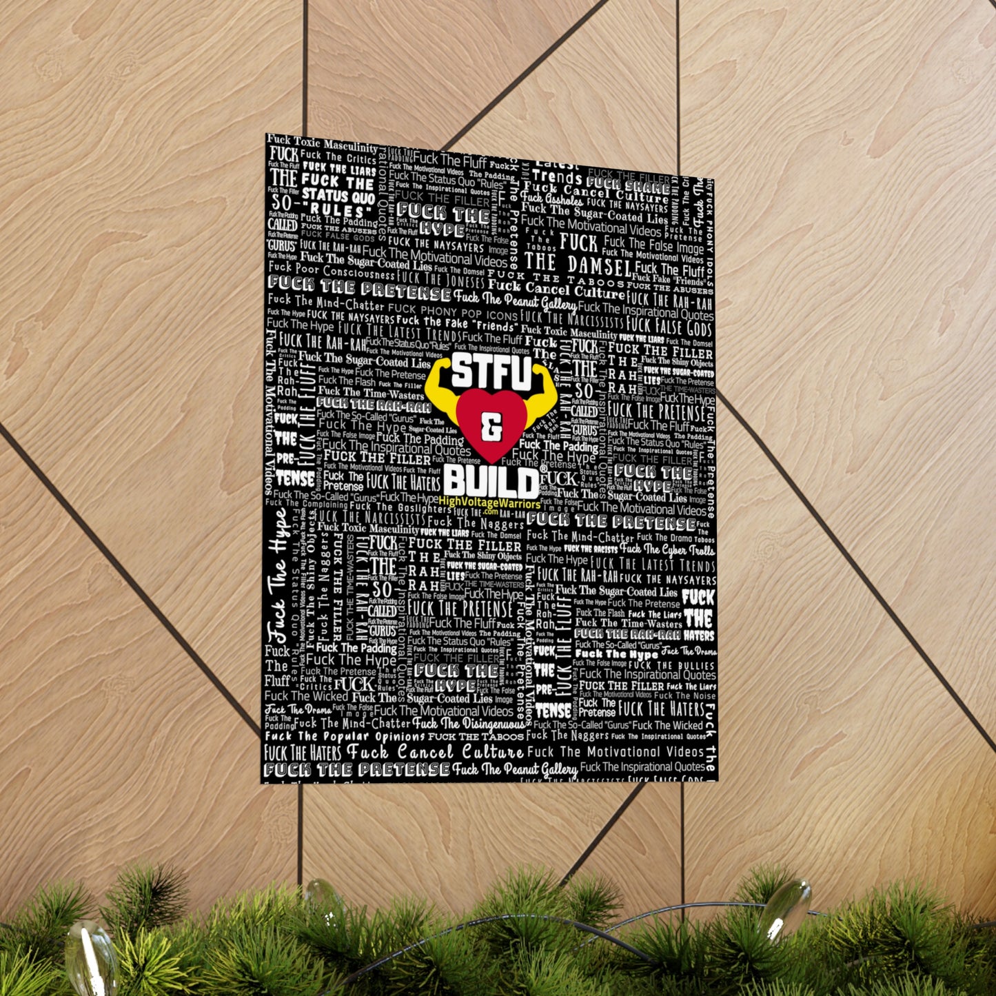 STFU & BUILD - Word Art Wrap - Black Background - Premium Matte Vertical Posters