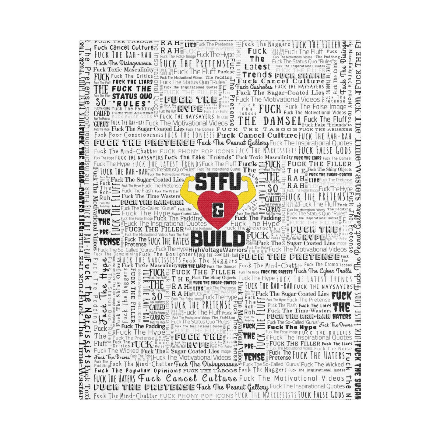 STFU & BUILD® | “Word Art Wrap” — Satin Canvas (White, Stretched)