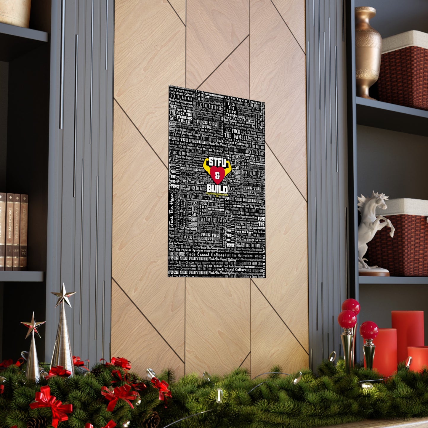 STFU & BUILD - Word Art Wrap - Black Background - Premium Matte Vertical Posters