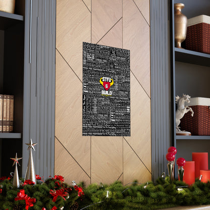 STFU & BUILD - Word Art Wrap - Black Background - Premium Matte Vertical Posters
