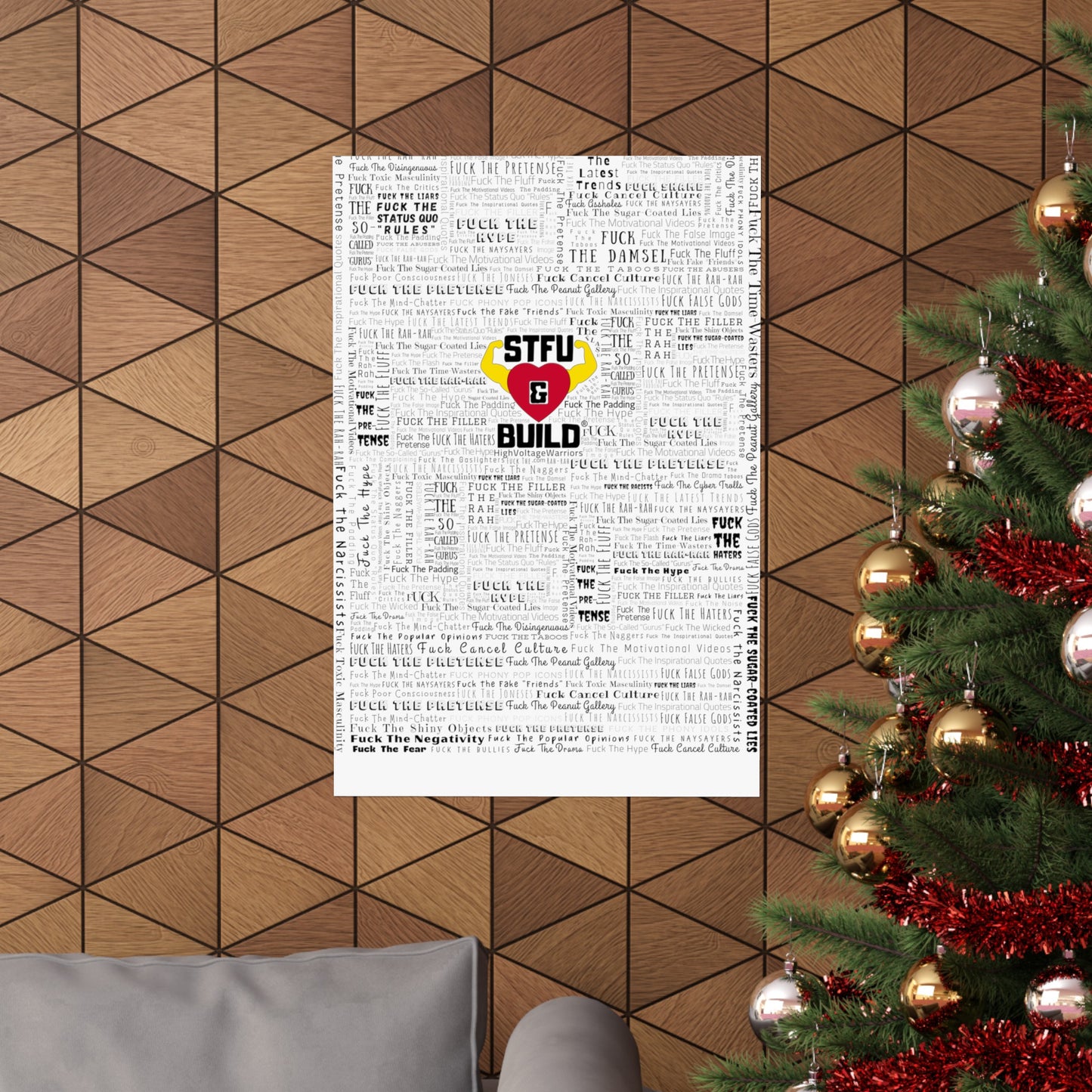 STFU & BUILD - Word Art Wrap - White Background - Premium Matte Vertical Posters