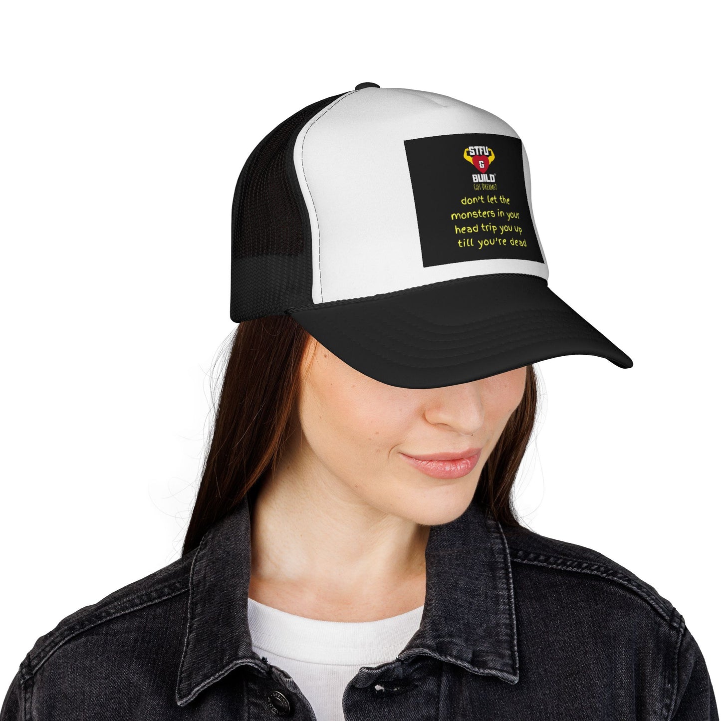 Monsters in Your Head Trucker Cap, Funny Hat, Graphic Cap, Gift for Dad, Casual Style, Summer Accessory, Motivational Cap