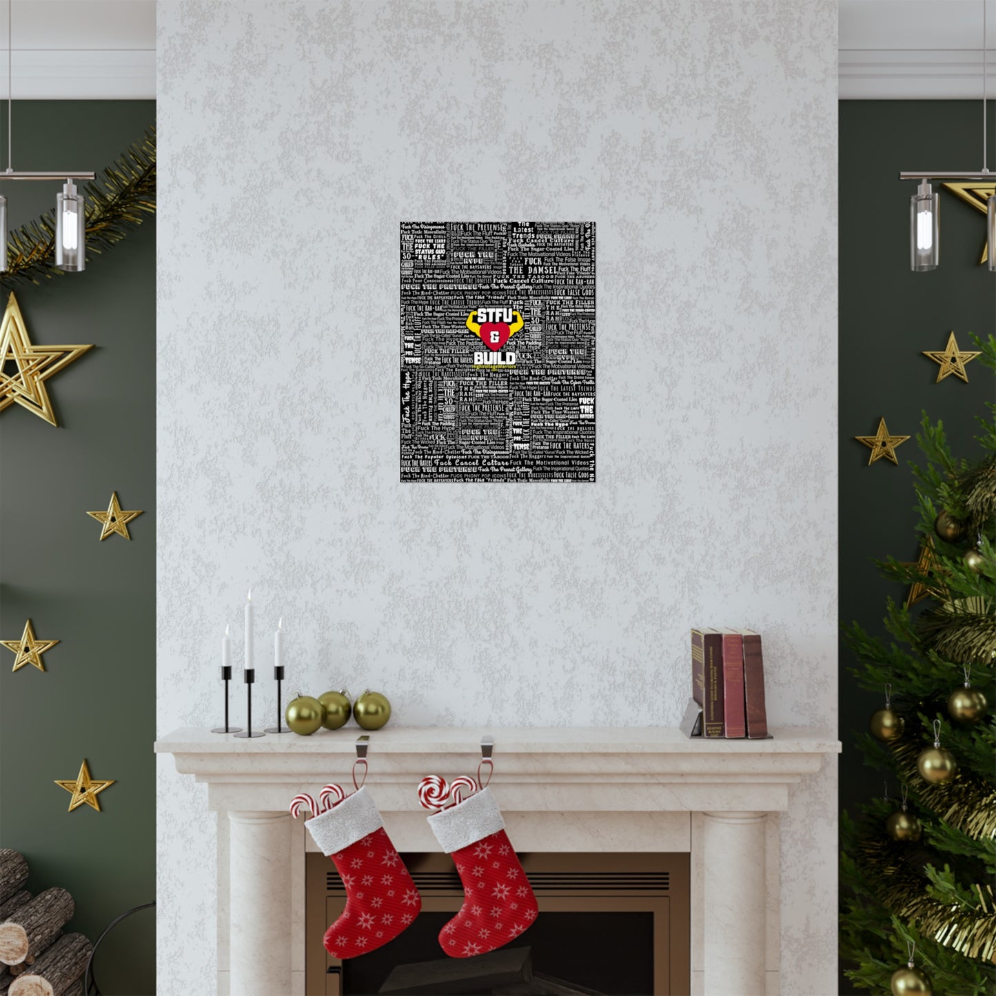 STFU & BUILD - Word Art Wrap - Black Background - Premium Matte Vertical Posters