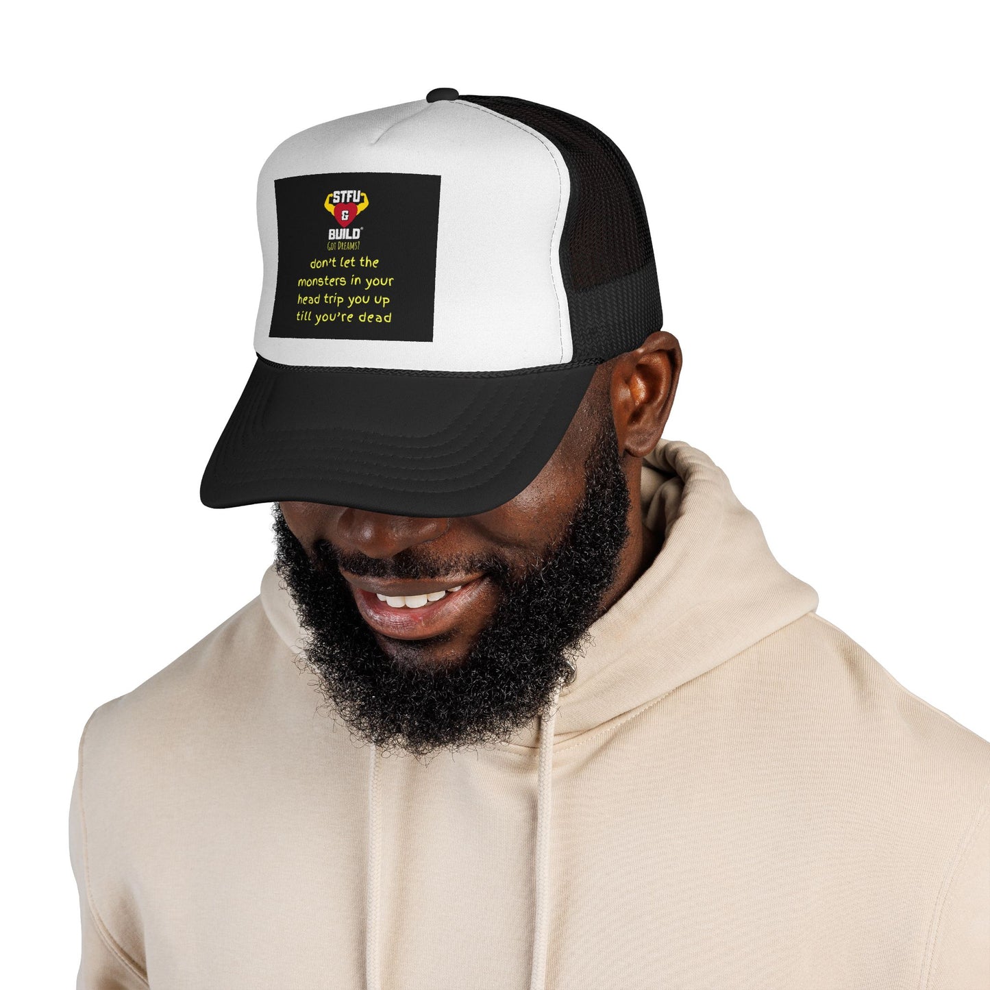 Monsters in Your Head Trucker Cap, Funny Hat, Graphic Cap, Gift for Dad, Casual Style, Summer Accessory, Motivational Cap