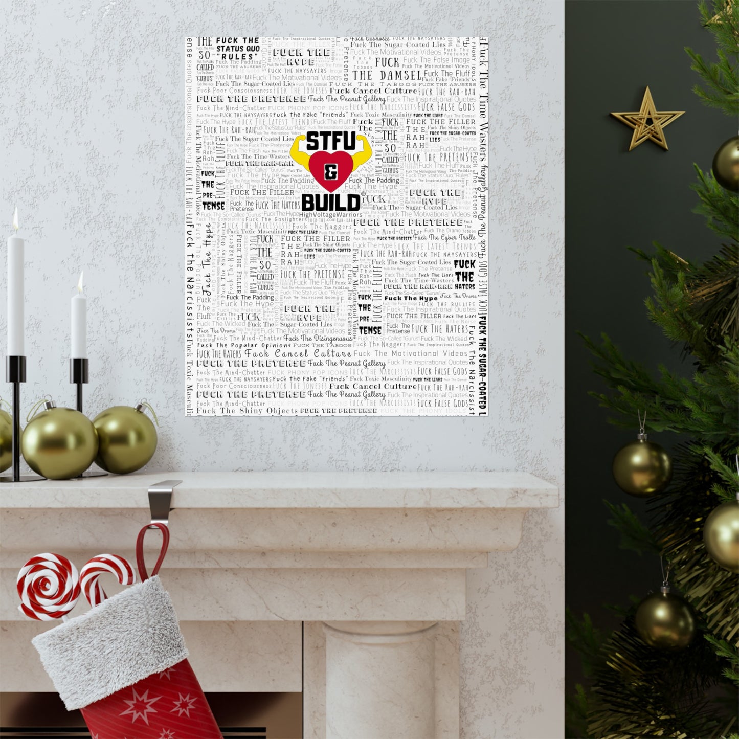 STFU & BUILD - Word Art Wrap - White Background - Premium Matte Vertical Posters