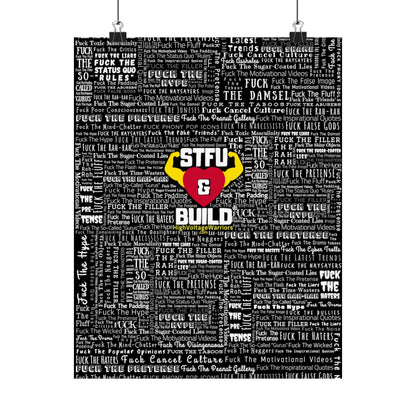STFU & BUILD - Word Art Wrap - Black Background - Premium Matte Vertical Posters